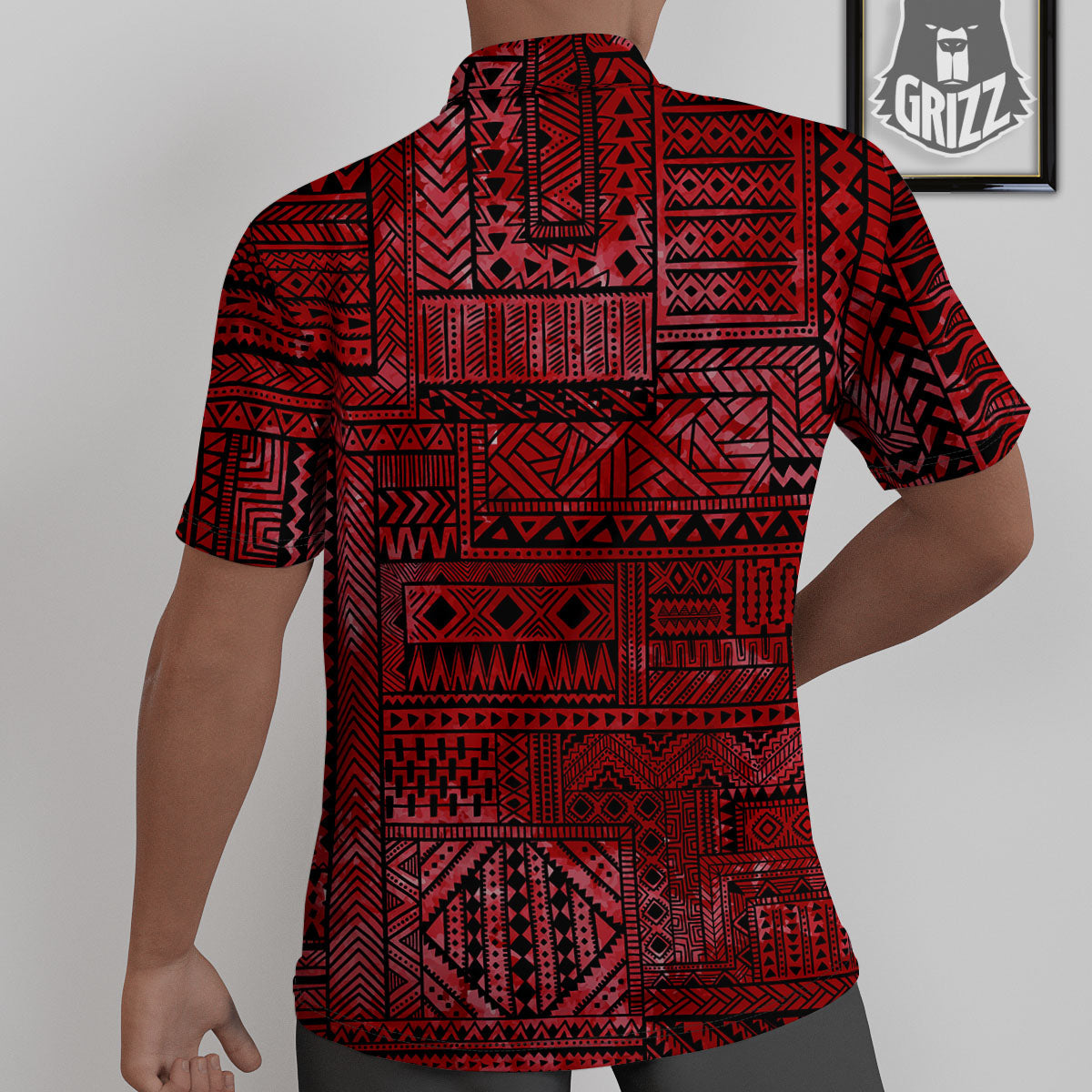 African Ethnic Black And Red Print Untucked Shirts-grizzshop