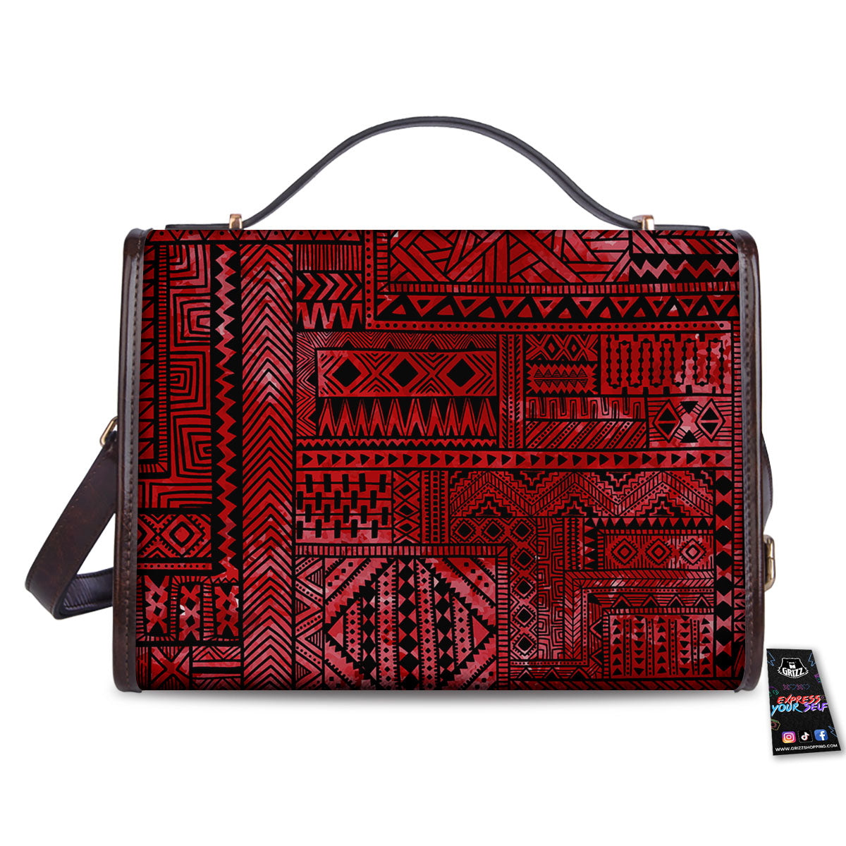 African Ethnic Black And Red Print Women's Satchel Bag-grizzshop