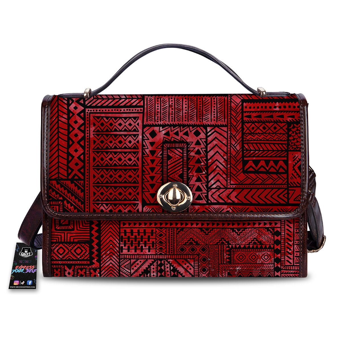 African Ethnic Black And Red Print Women's Satchel Bag-grizzshop