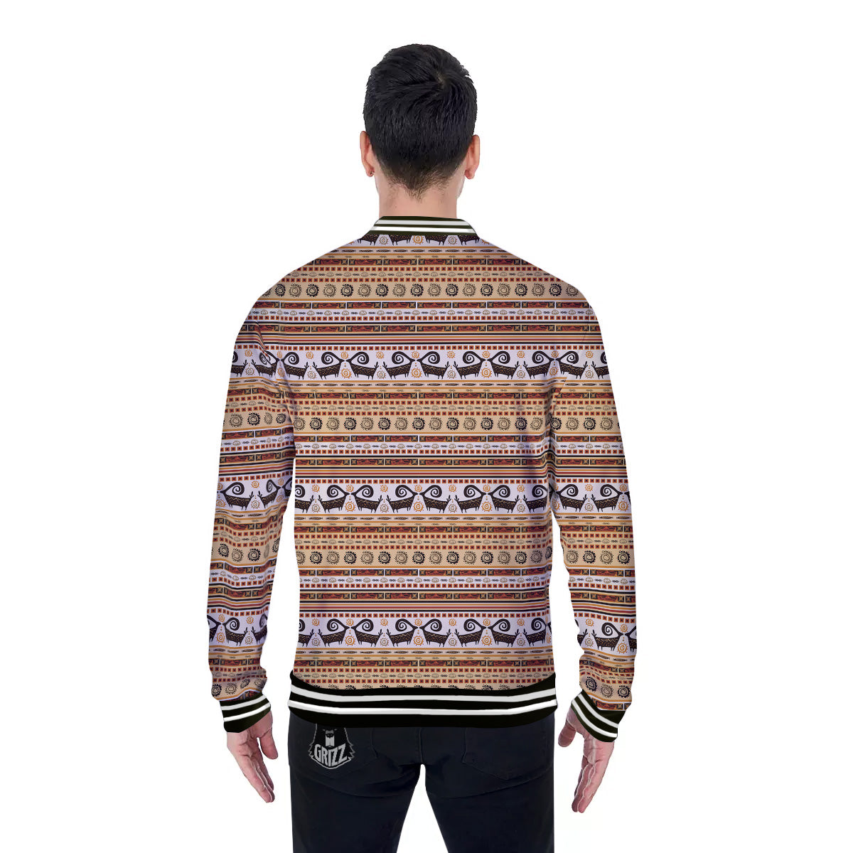 African Ethnic Brown Print Pattern Baseball Jacket-grizzshop