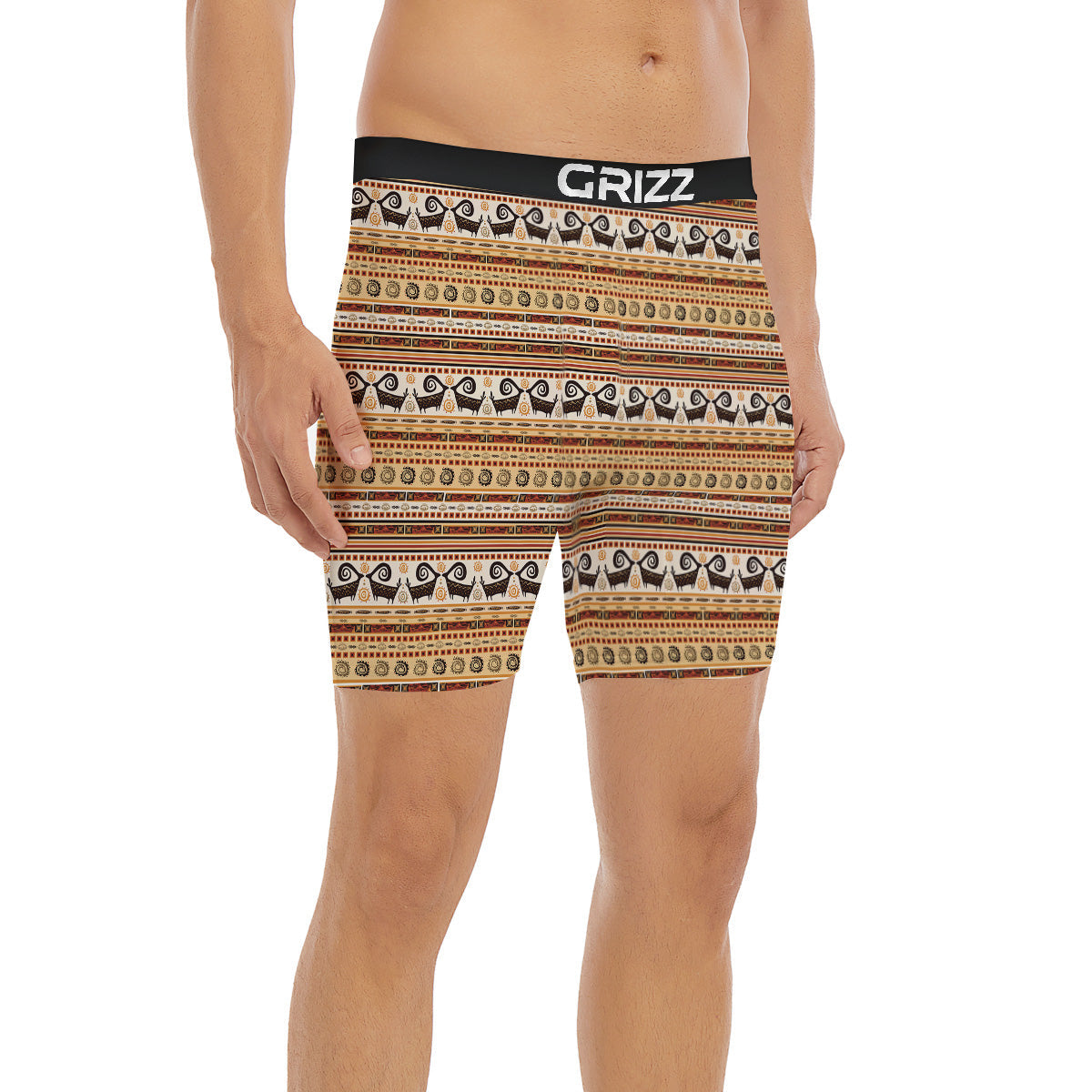 African Ethnic Brown Print Pattern Boxer Briefs-grizzshop