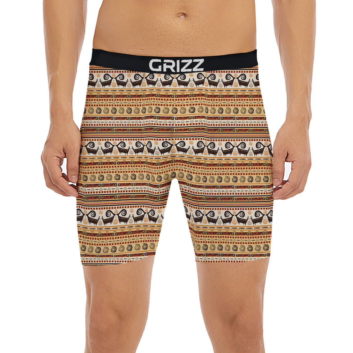 African Ethnic Brown Print Pattern Boxer Briefs-grizzshop