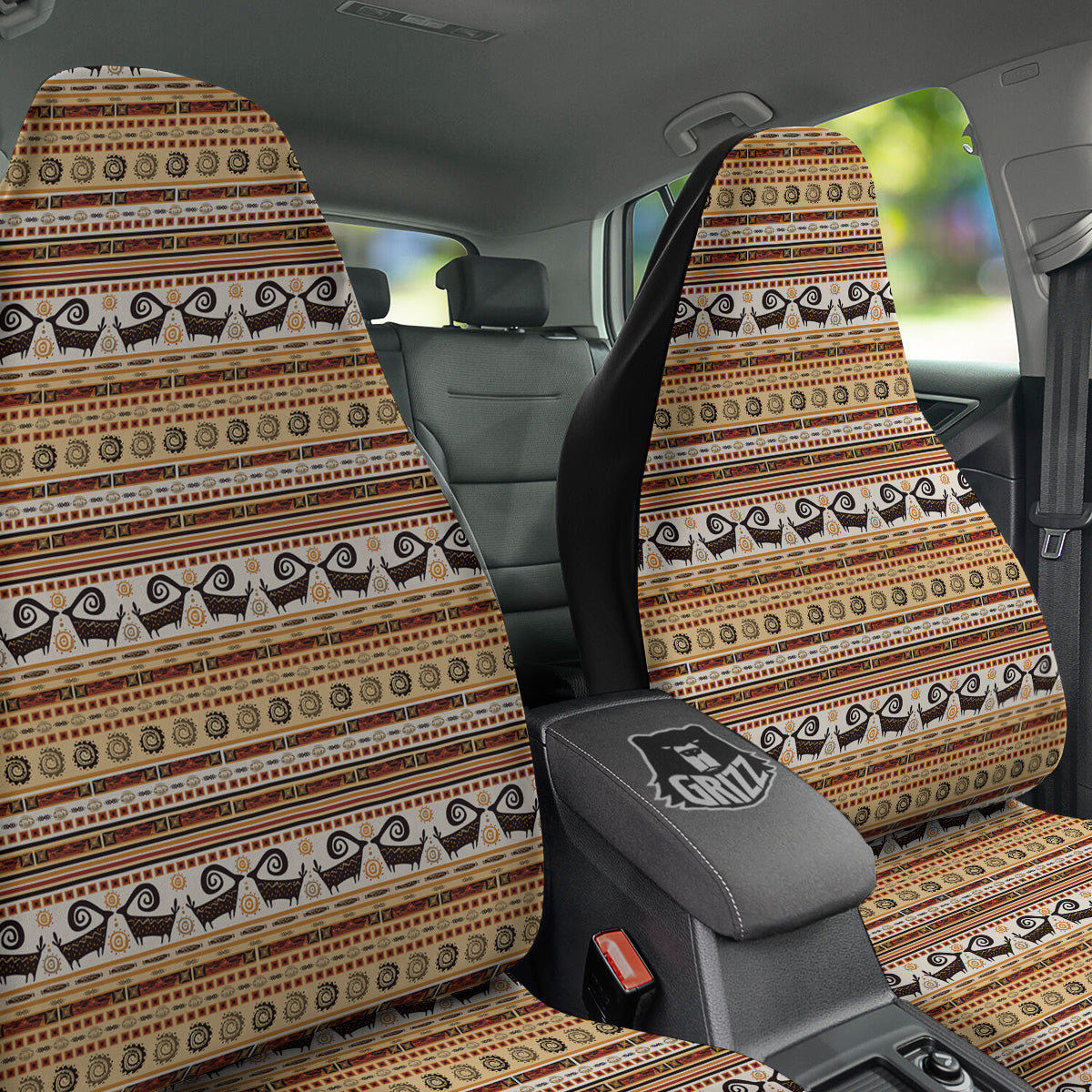 African Ethnic Brown Print Pattern Car Seat Covers-grizzshop