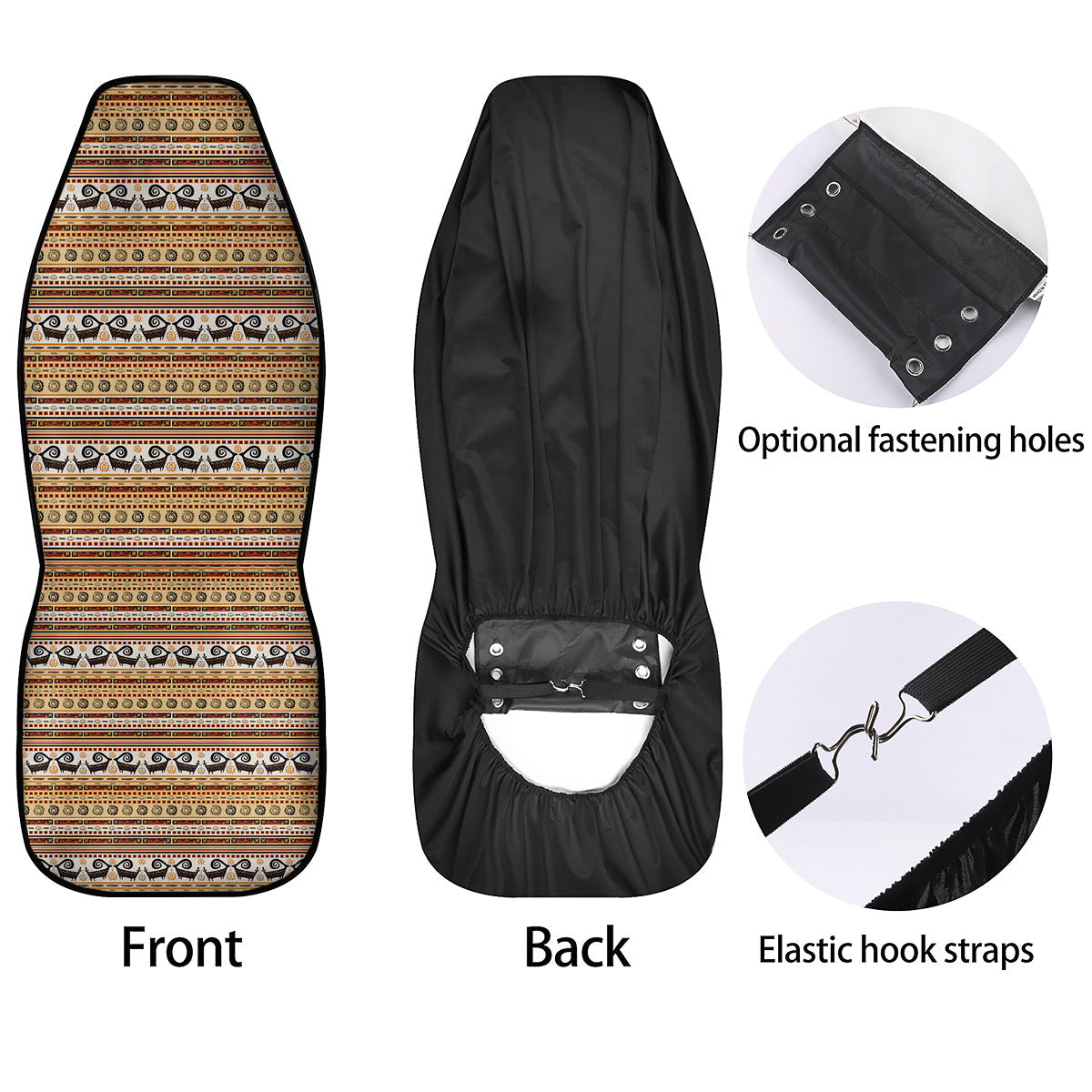 African Ethnic Brown Print Pattern Car Seat Covers-grizzshop