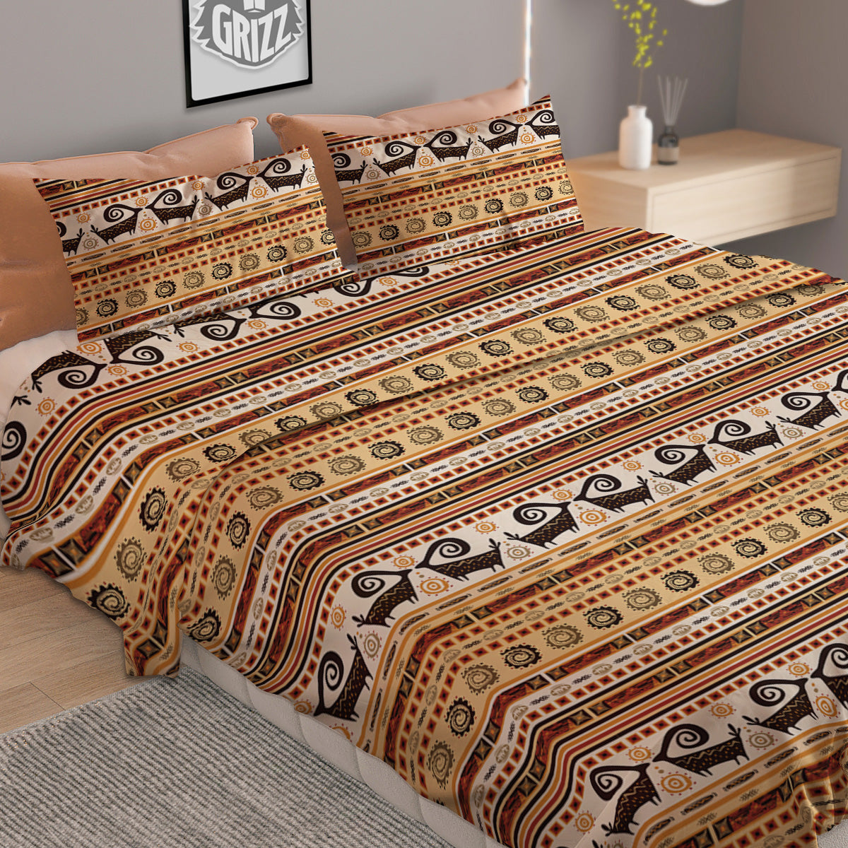 African Ethnic Brown Print Pattern Duvet Cover Bedding Set