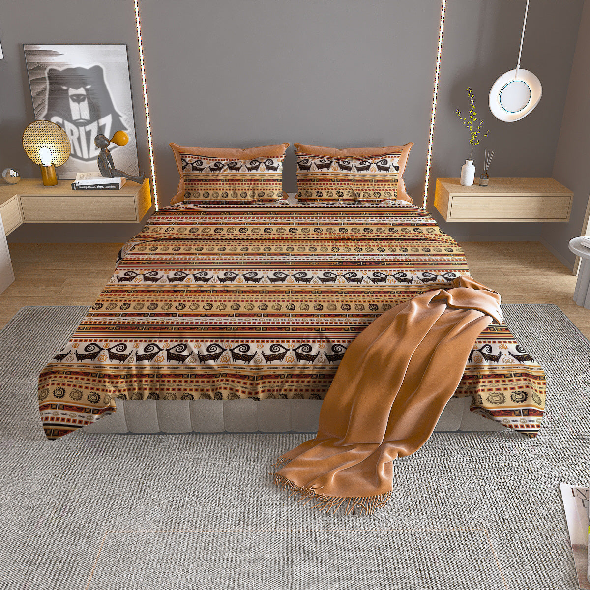 African Ethnic Brown Print Pattern Duvet Cover Bedding Set