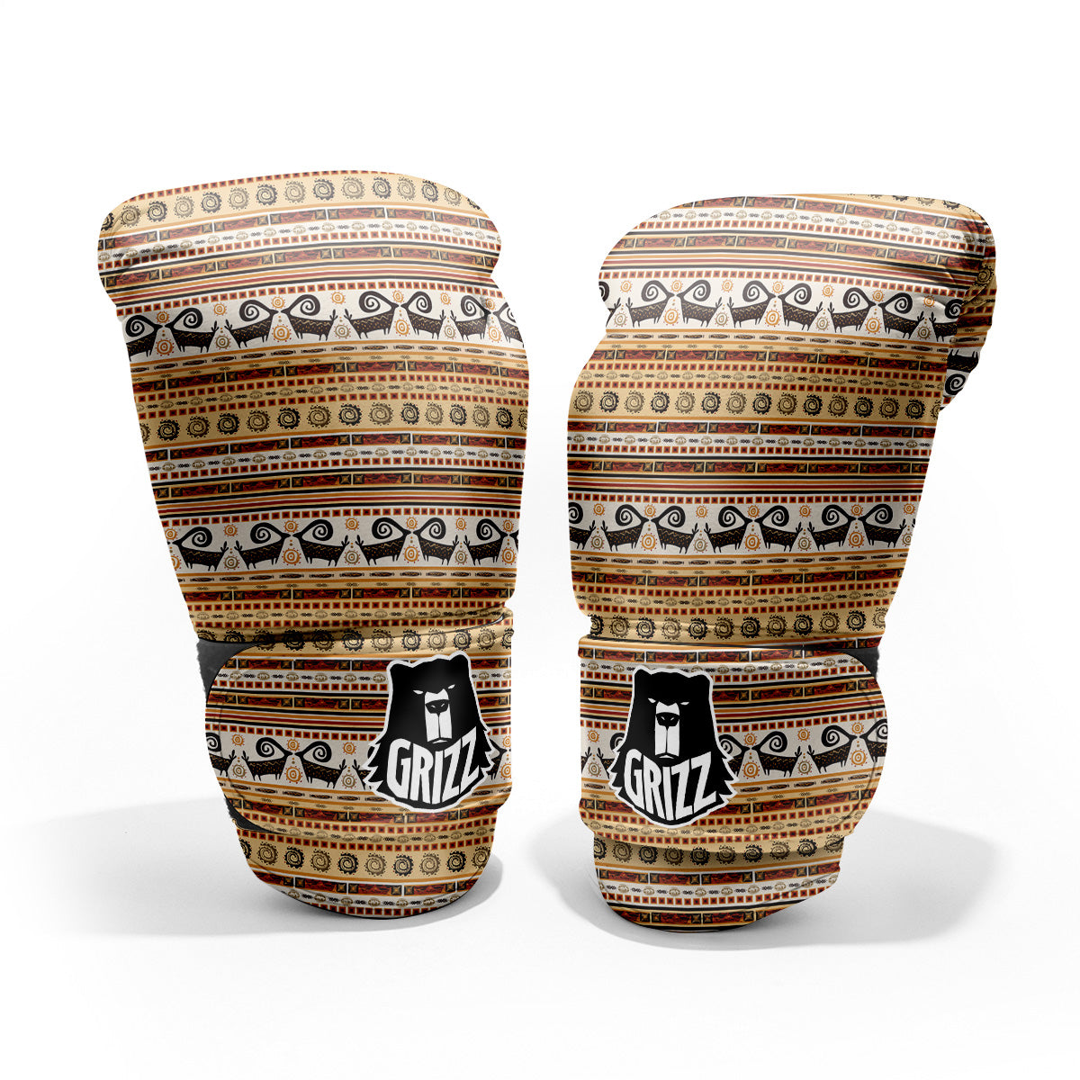 African Ethnic Brown Print Pattern Pro Boxing Glove