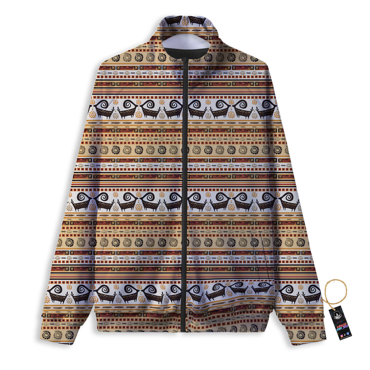 African Ethnic Brown Print Pattern Track Jacket-grizzshop