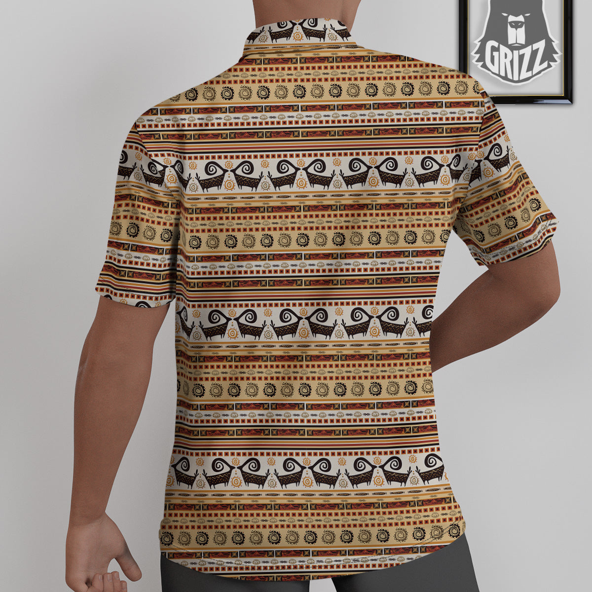 African Ethnic Brown Print Pattern Untucked Shirts-grizzshop