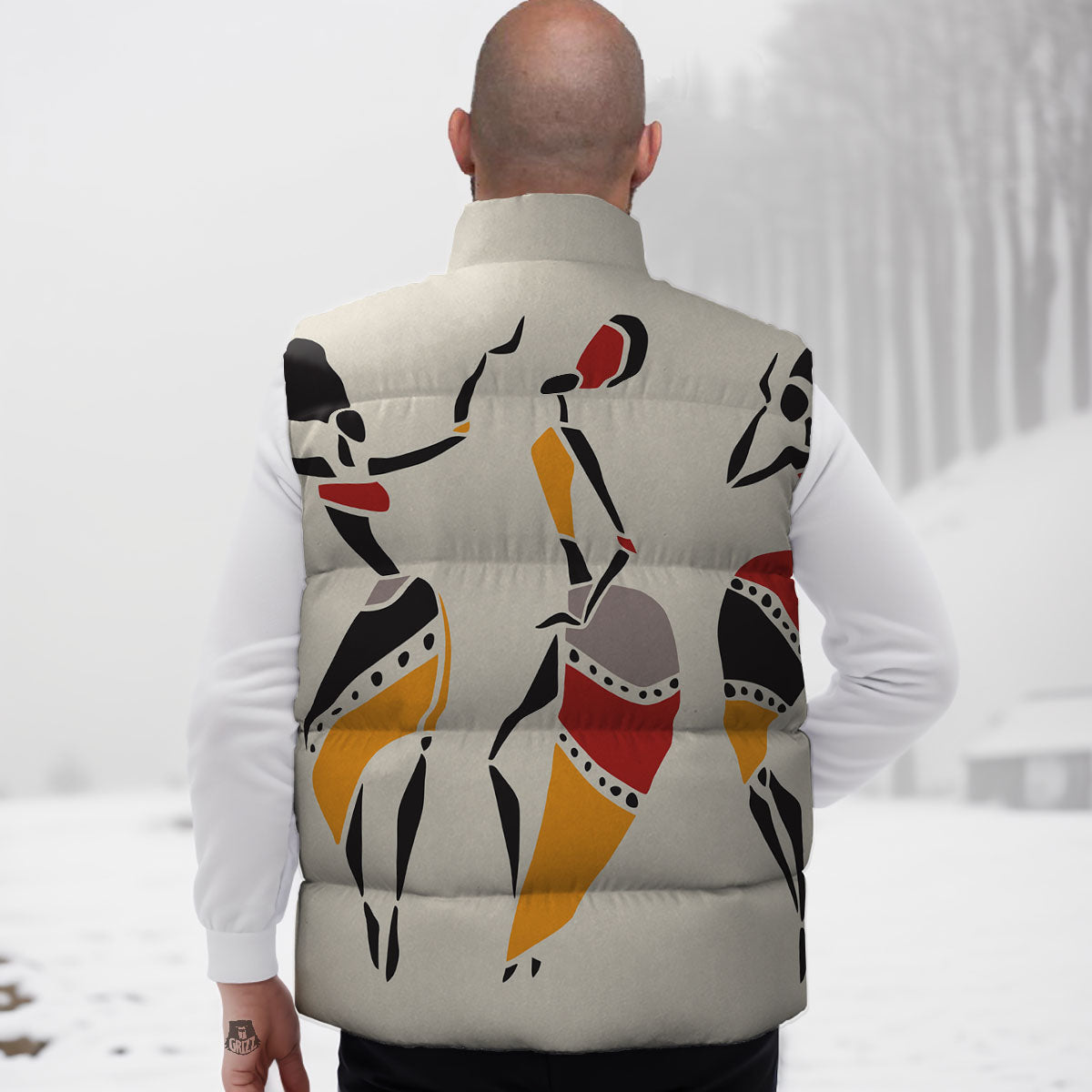African Ethnic Girl Print Down Vest