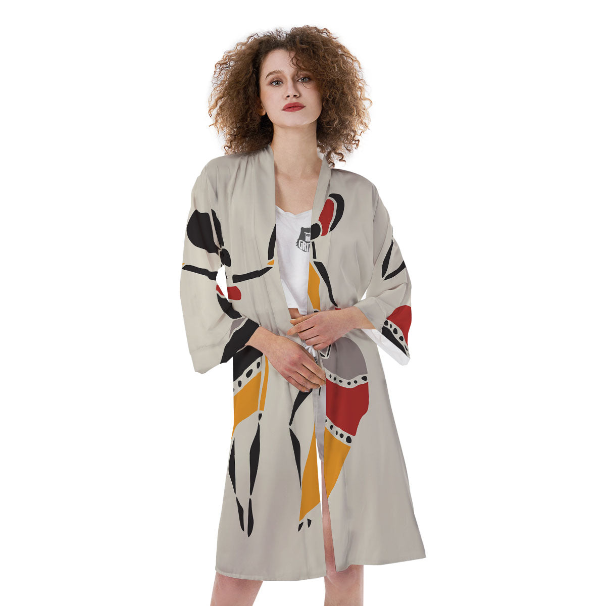 African Ethnic Girl Print Kimono-grizzshop