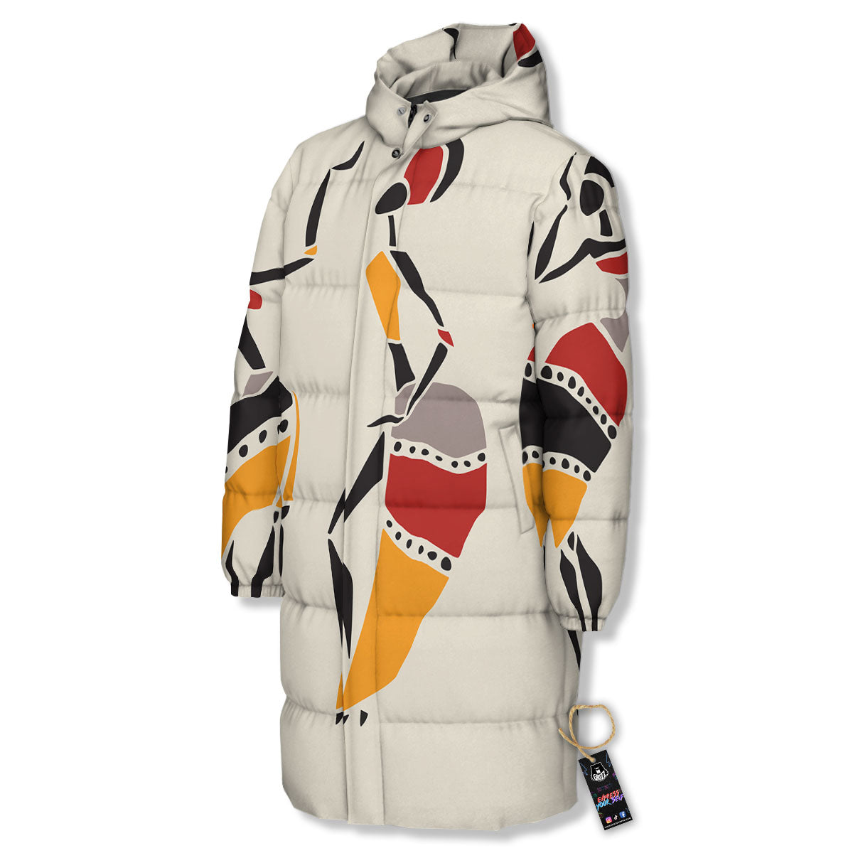 African Ethnic Girl Print Long Down Jacket-grizzshop