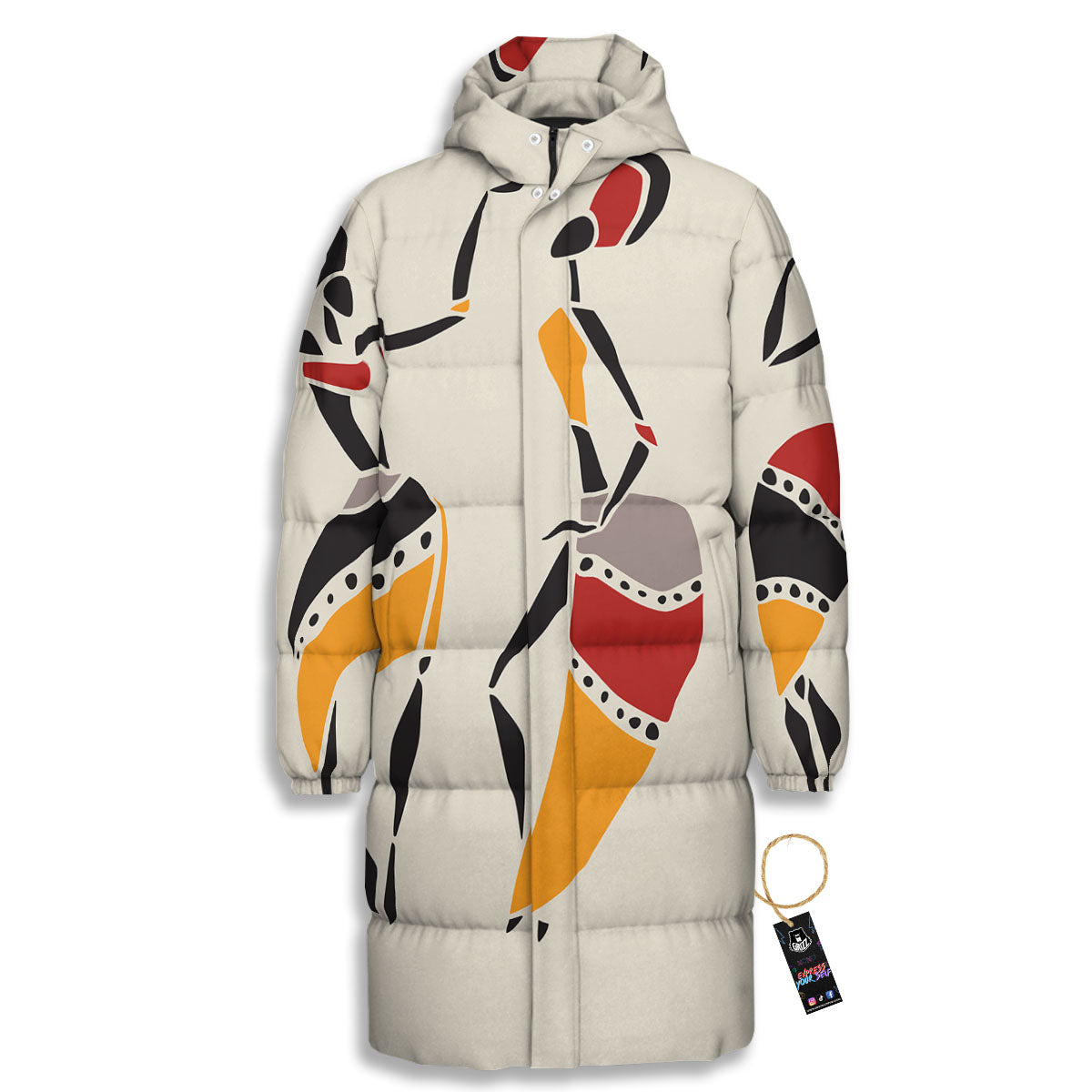 African Ethnic Girl Print Long Down Jacket-grizzshop
