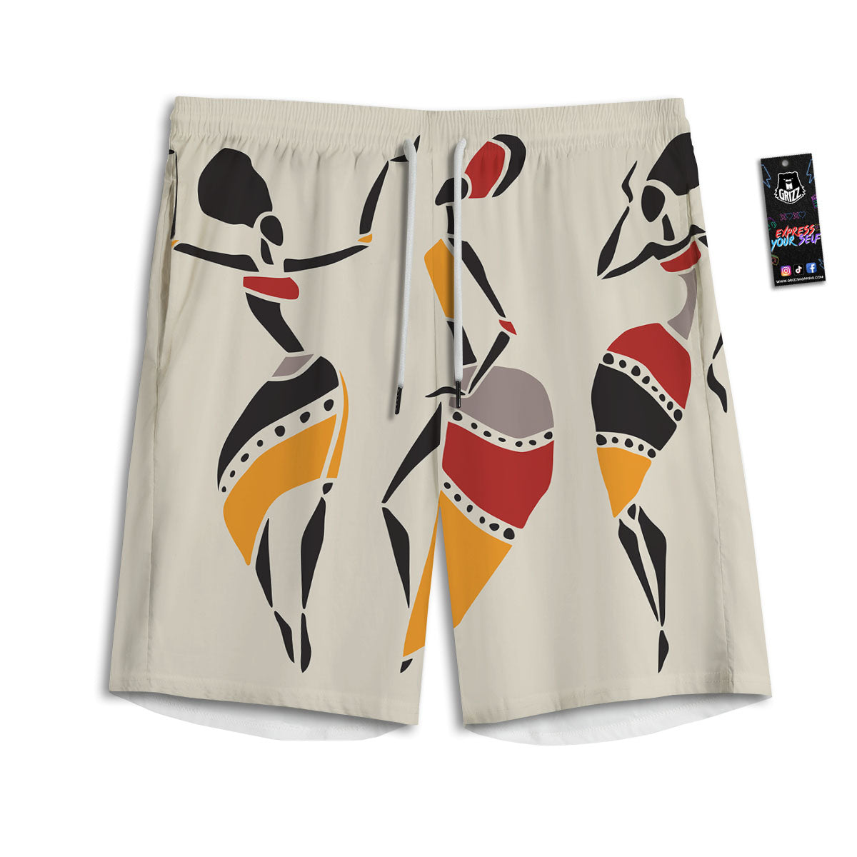 African Dashiki Black And Orange Print Men's Athletic Shorts