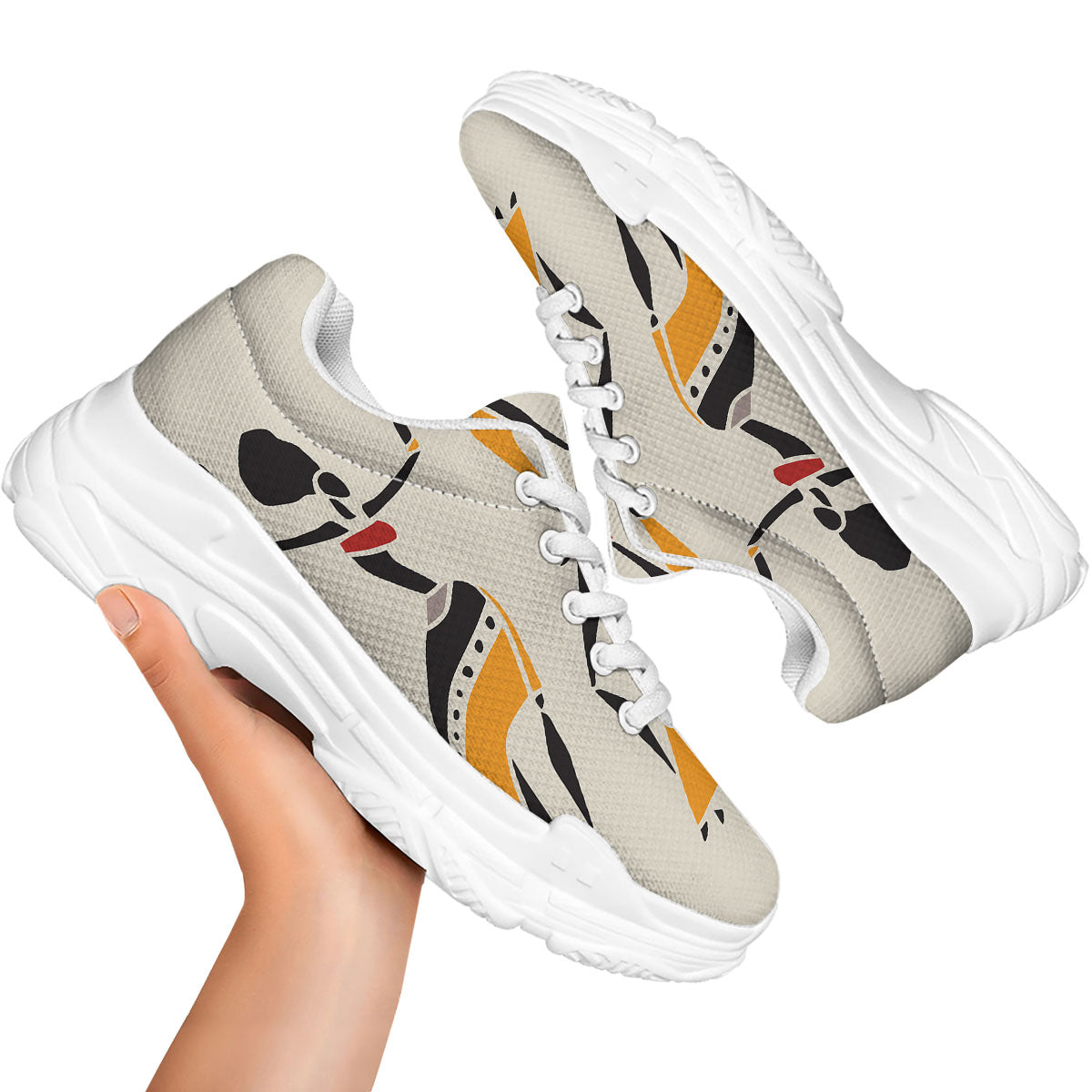 African Ethnic Girl Print White Chunky Shoes-grizzshop