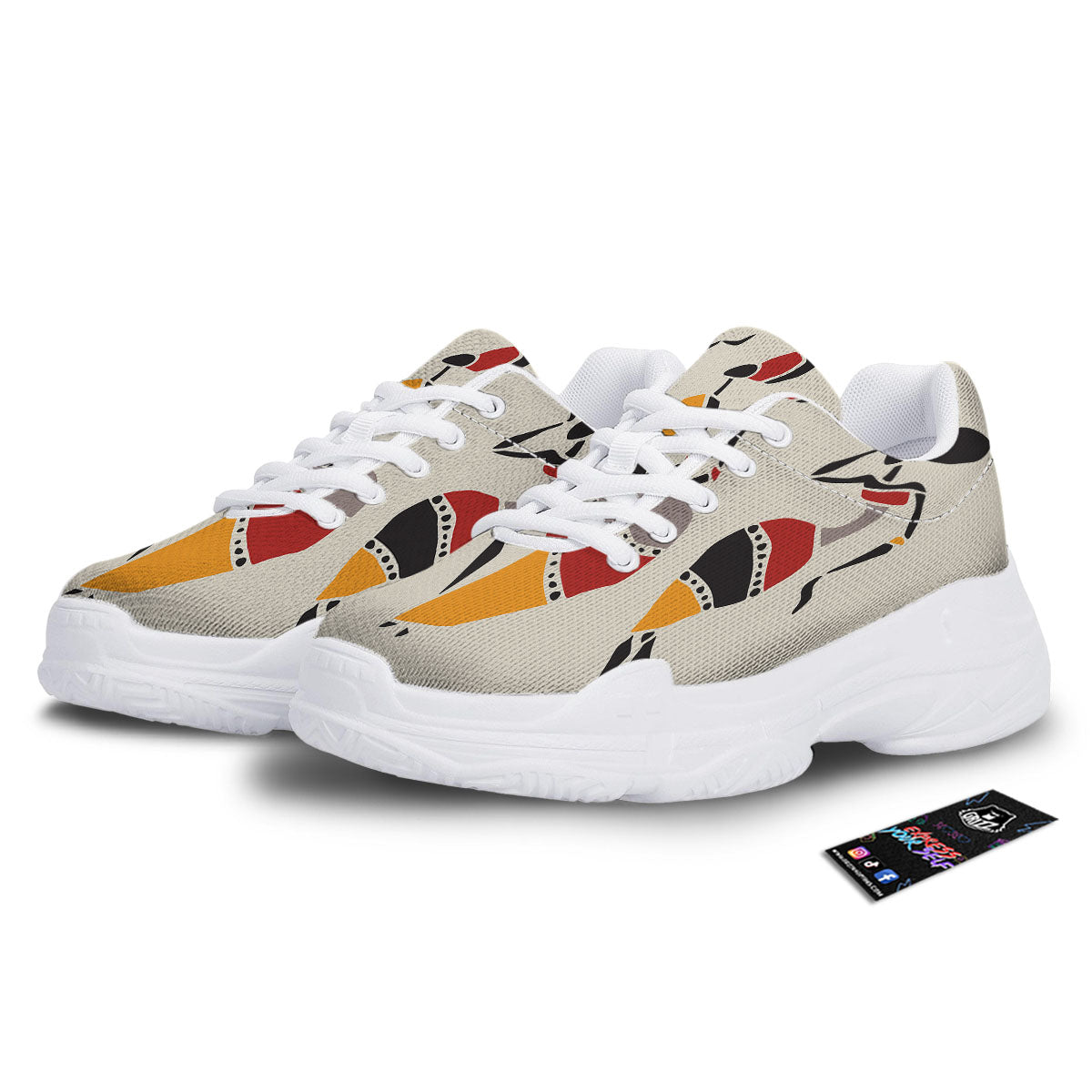 African Ethnic Girl Print White Chunky Shoes-grizzshop