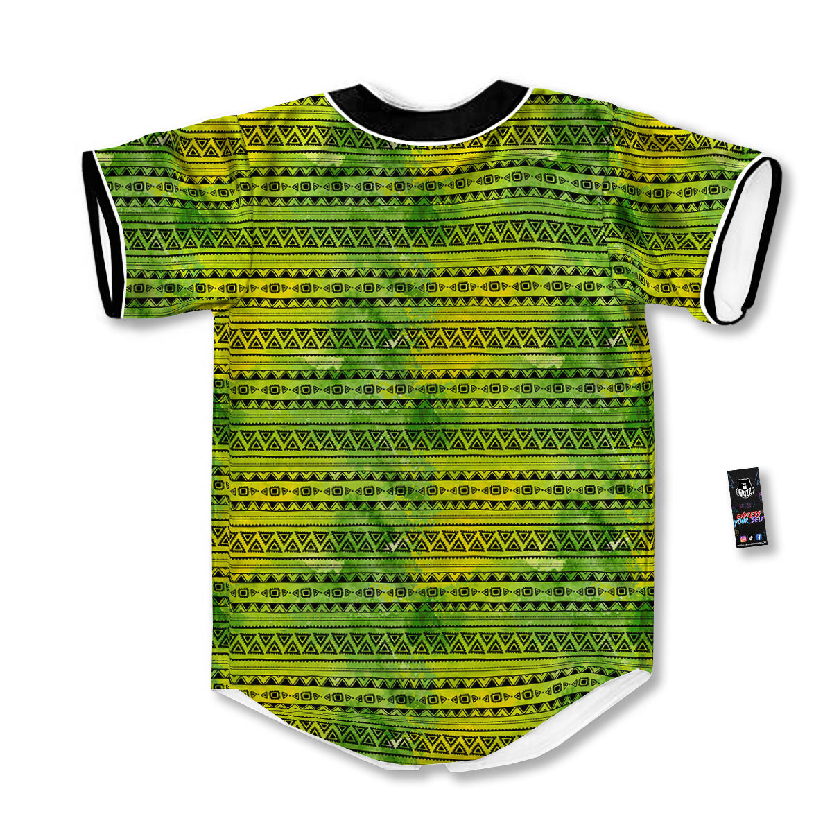 African Ethnic Green Print Baseball Jersey-grizzshop