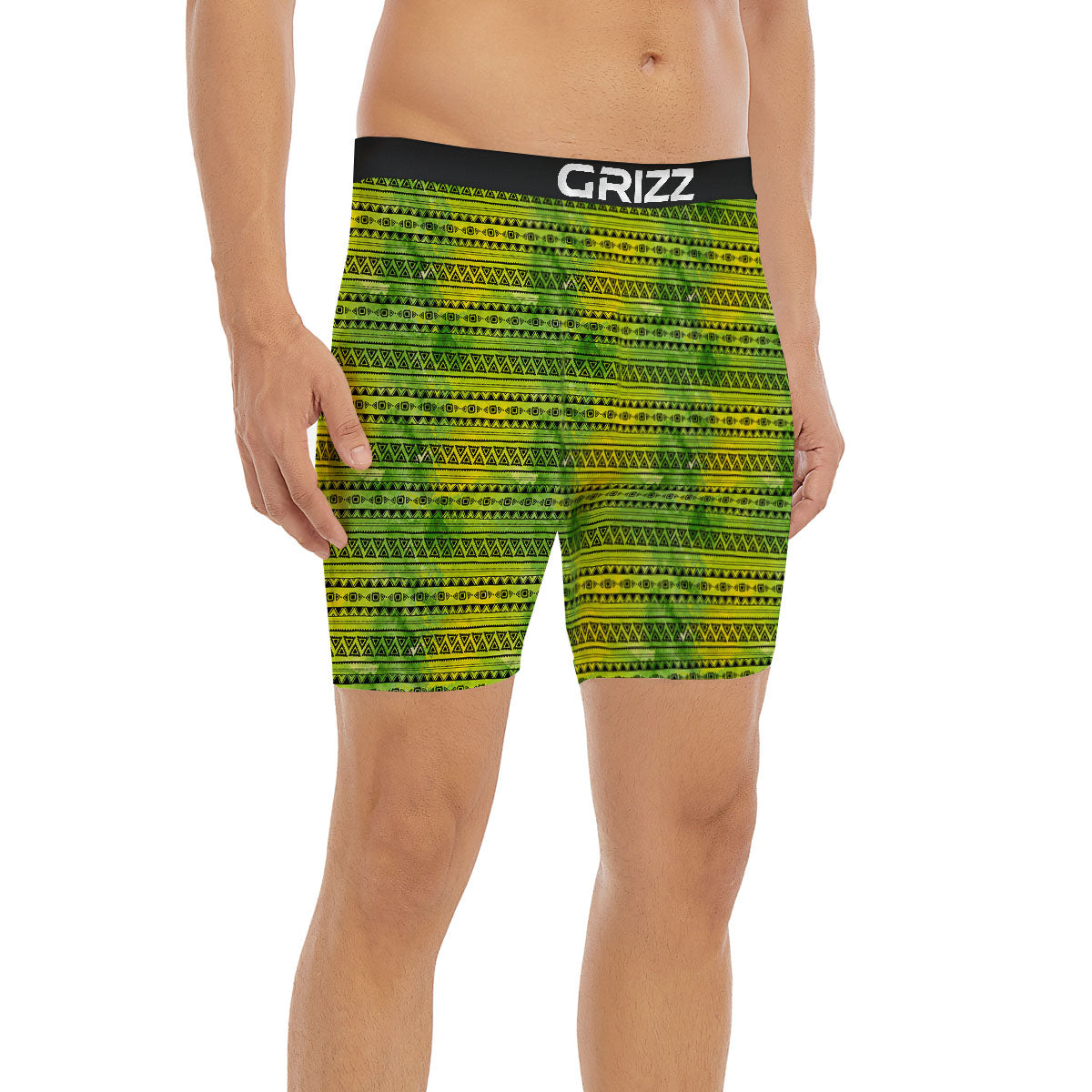 African Ethnic Green Print Boxer Briefs-grizzshop