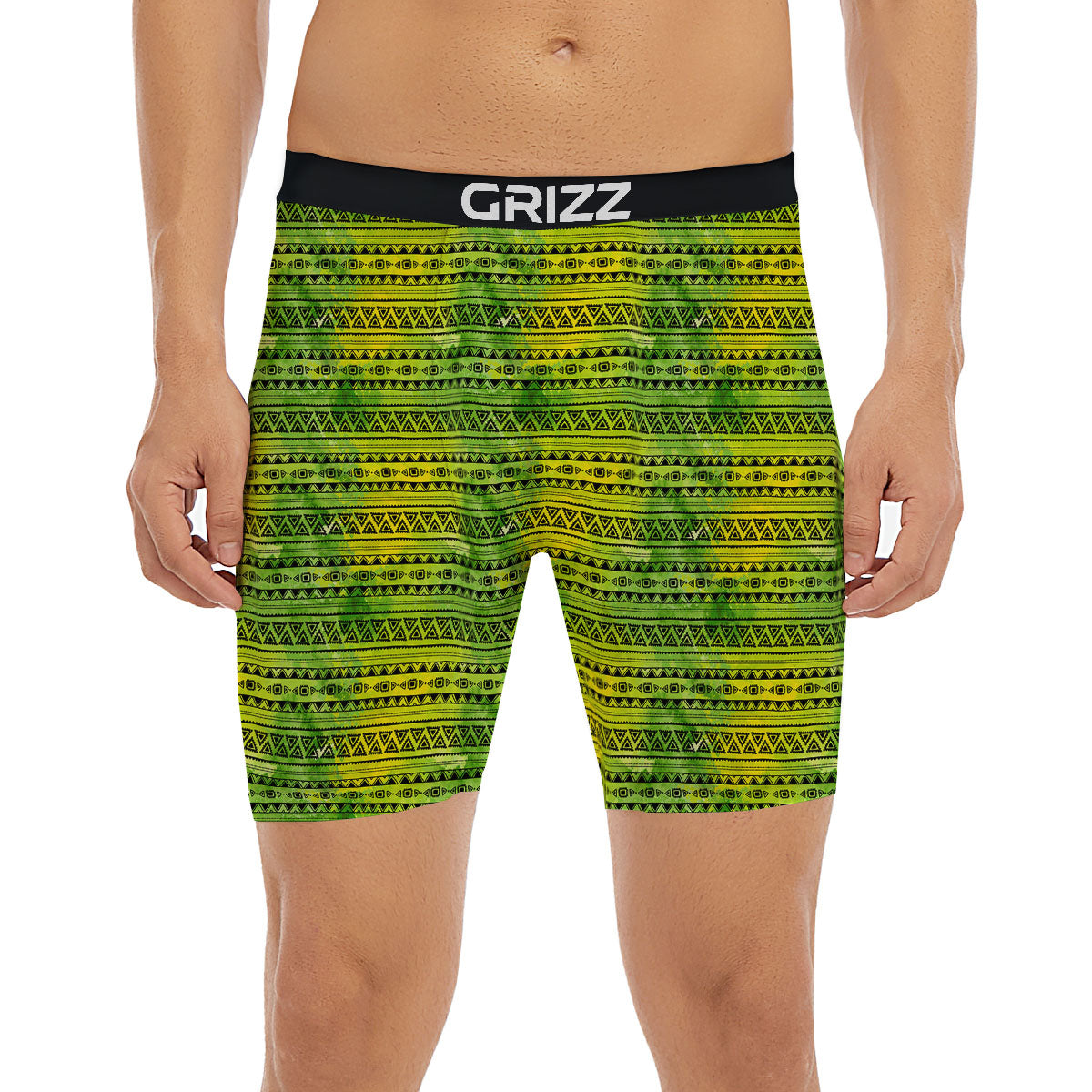 African Ethnic Green Print Boxer Briefs-grizzshop
