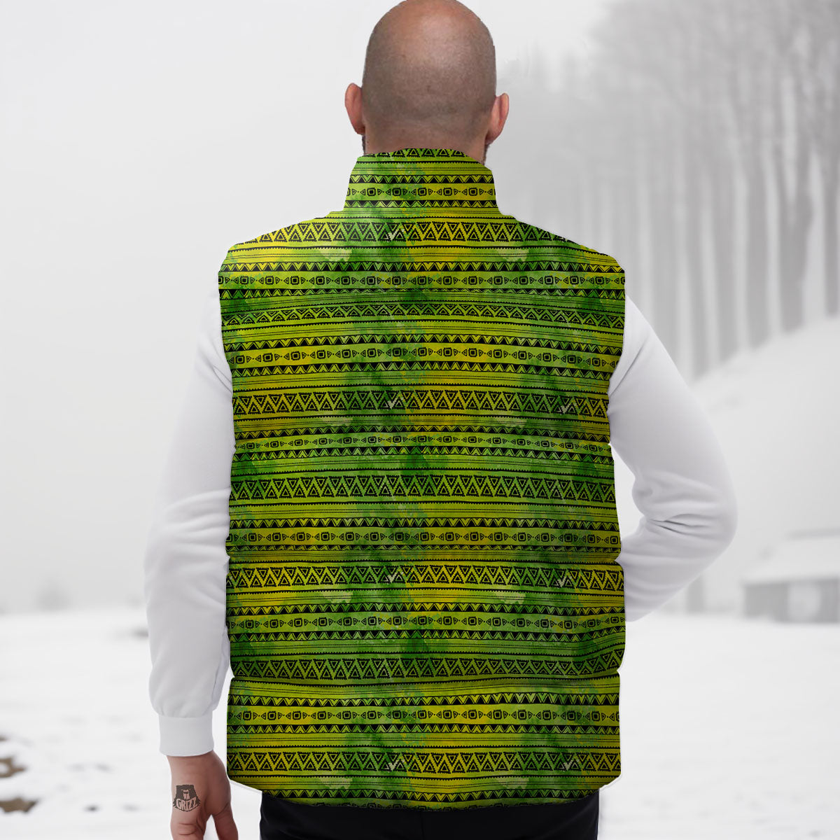 African Ethnic Green Print Down Vest