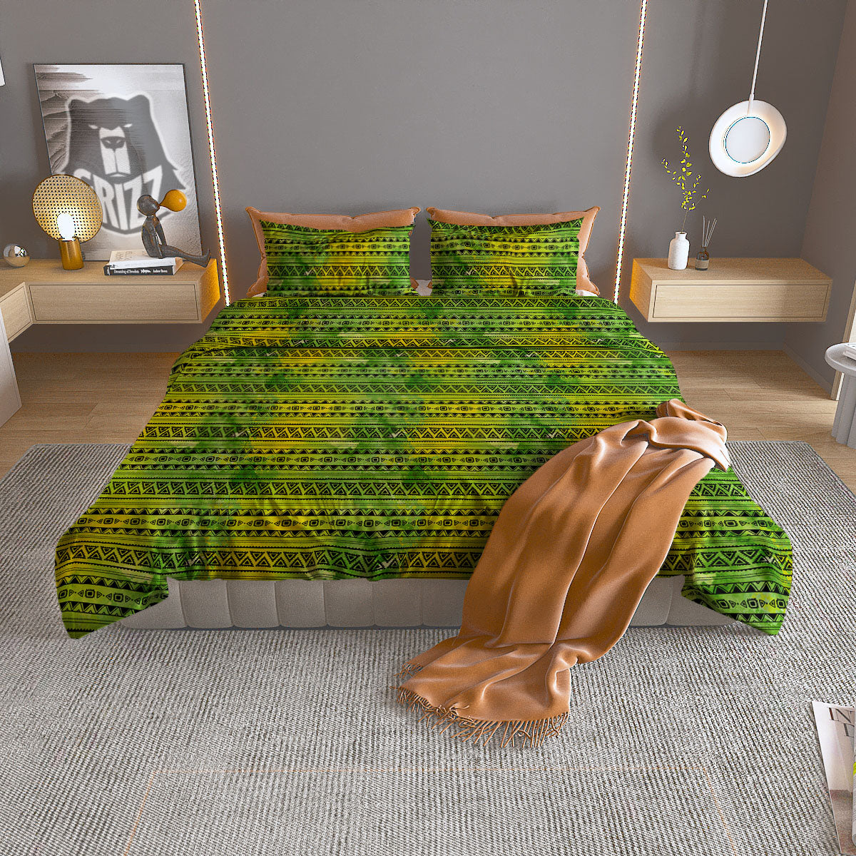 African Ethnic Green Print Duvet Cover Bedding Set