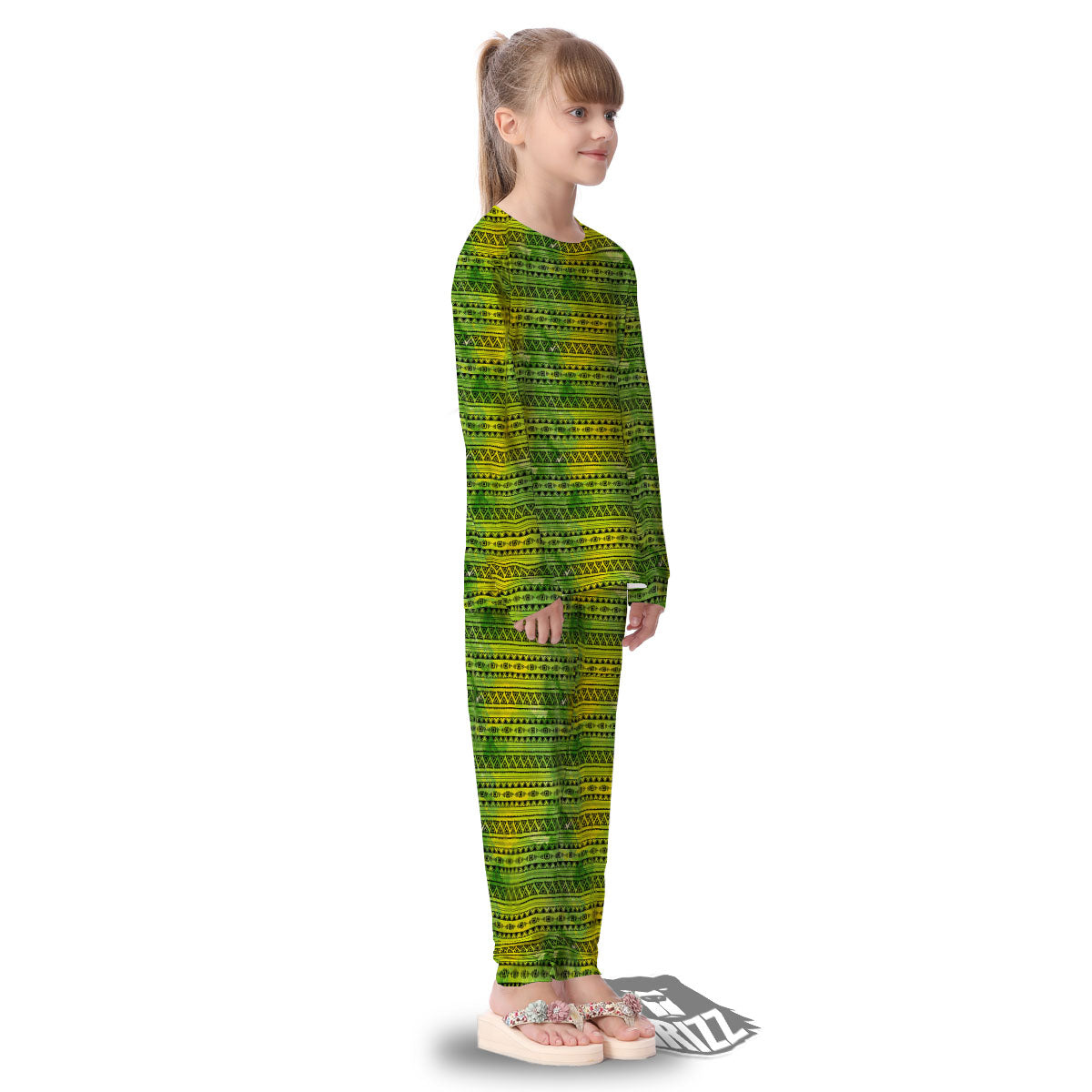 African Ethnic Green Print Kid's Pajamas-grizzshop