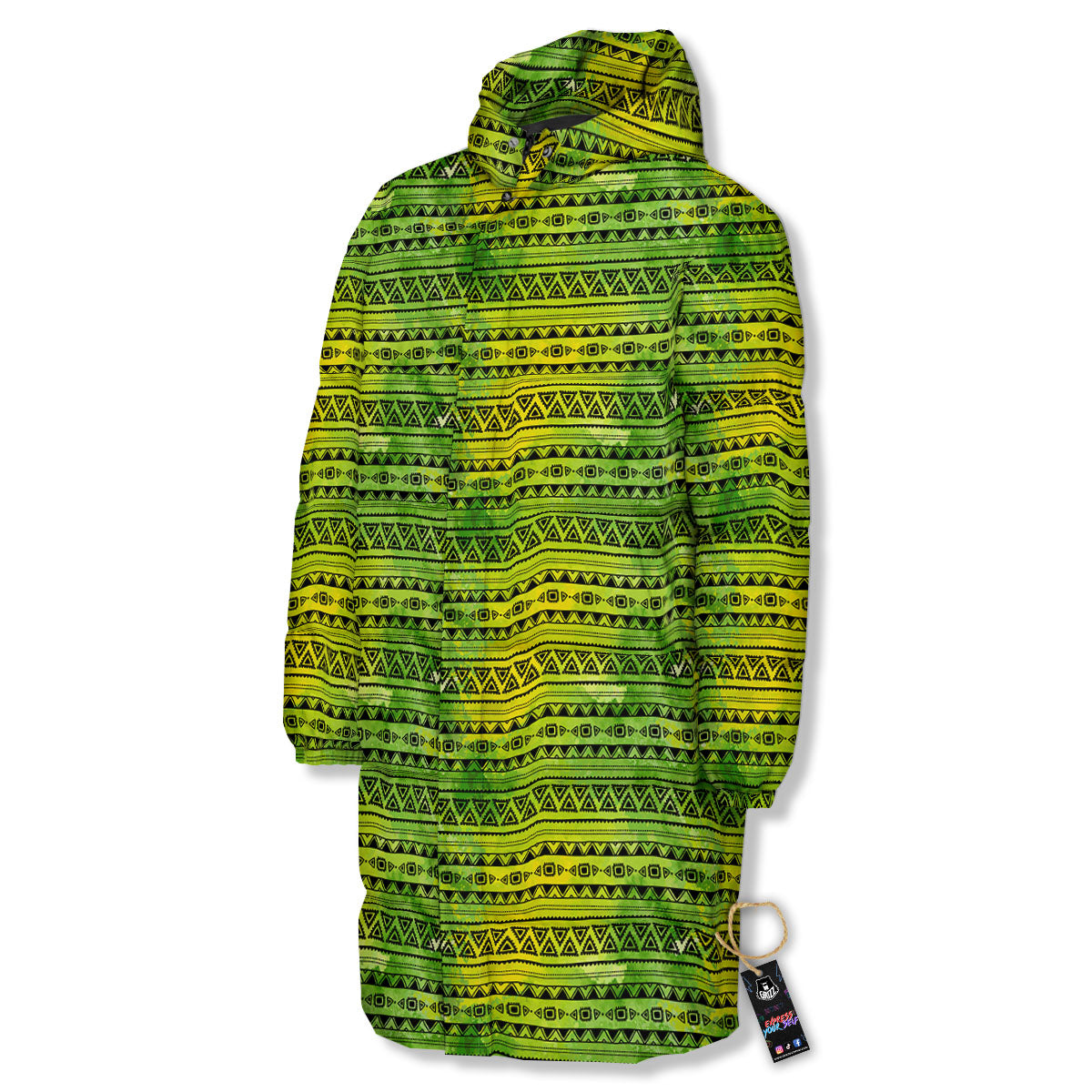 African Ethnic Green Print Long Down Jacket-grizzshop