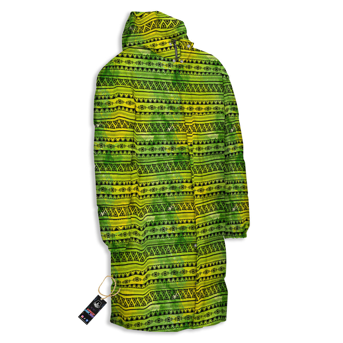 African Ethnic Green Print Long Down Jacket-grizzshop