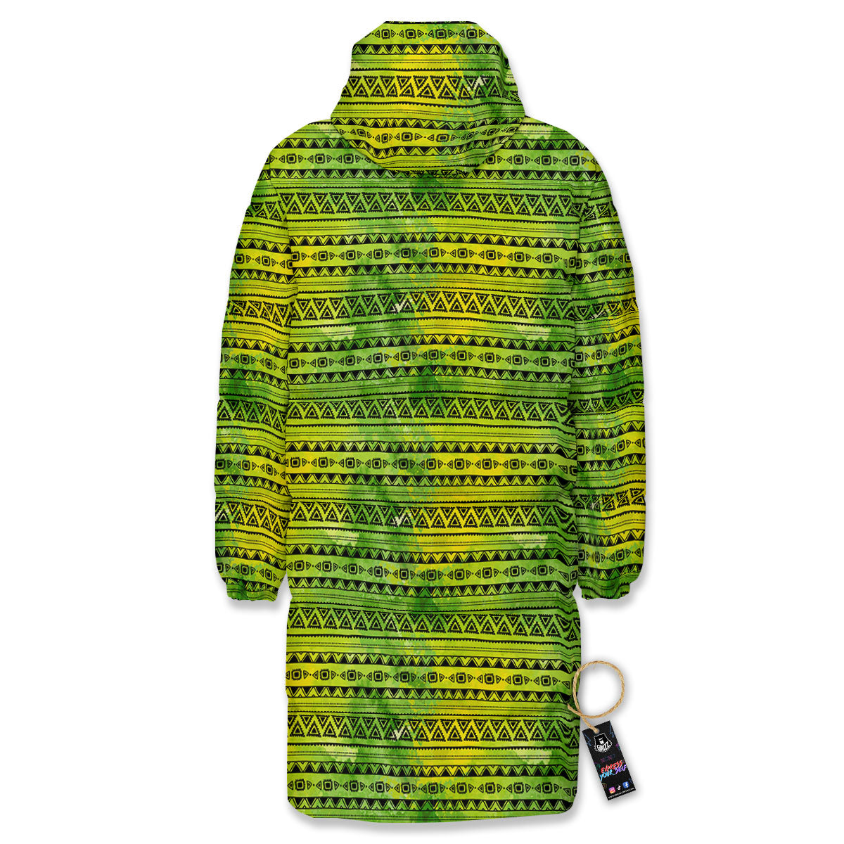 African Ethnic Green Print Long Down Jacket-grizzshop