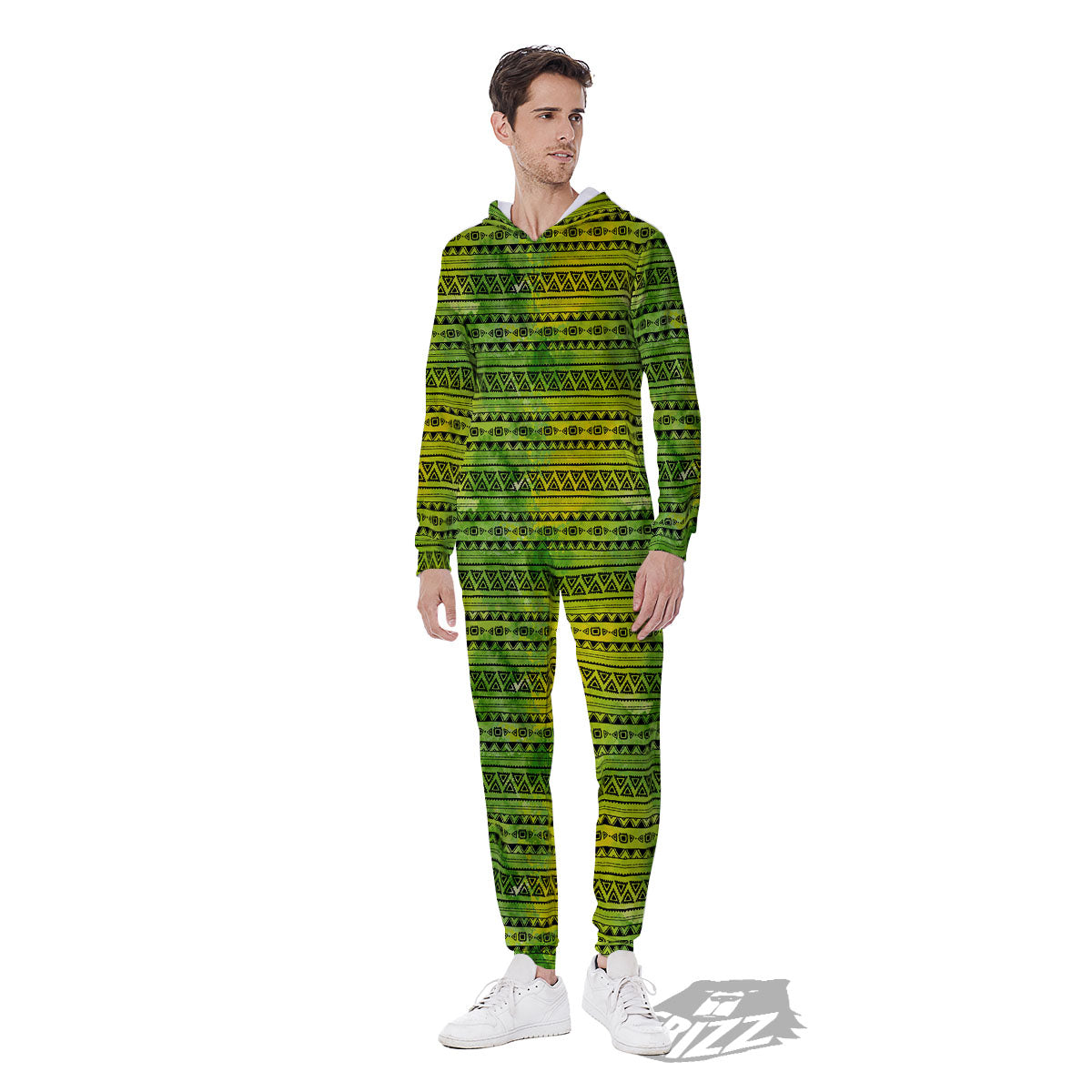 African Ethnic Green Print Men's Jumpsuit-grizzshop