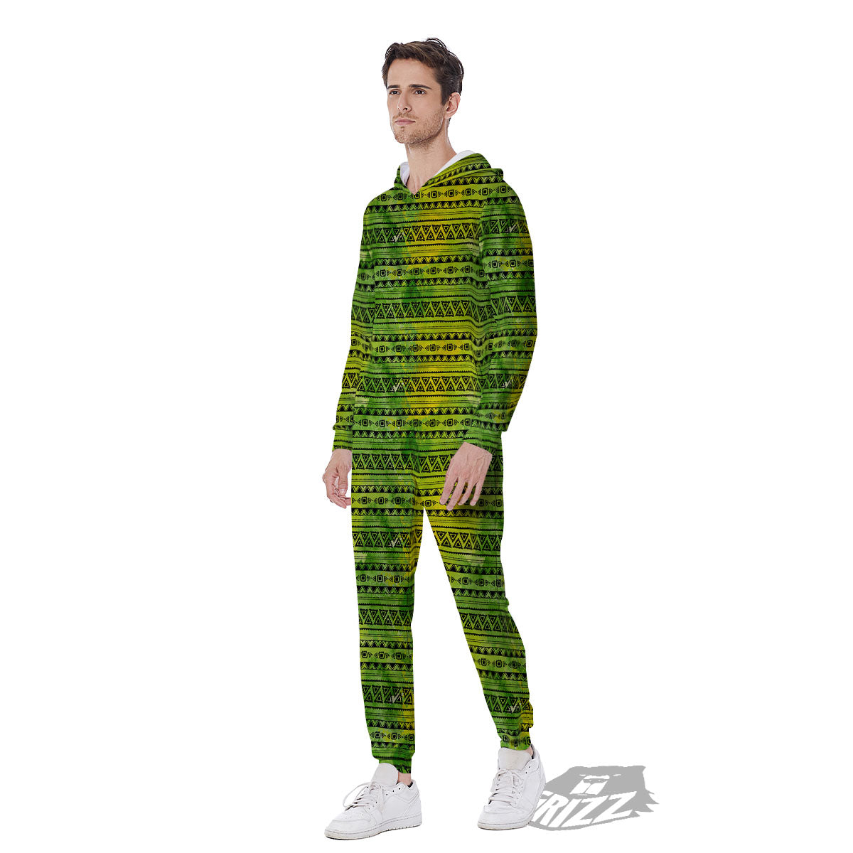 African Ethnic Green Print Men's Jumpsuit-grizzshop