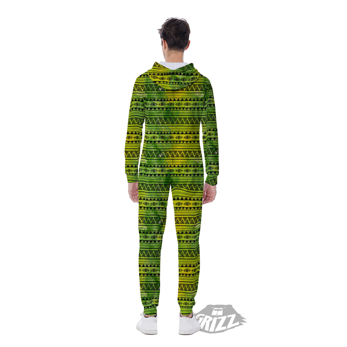 African Ethnic Green Print Men's Jumpsuit-grizzshop