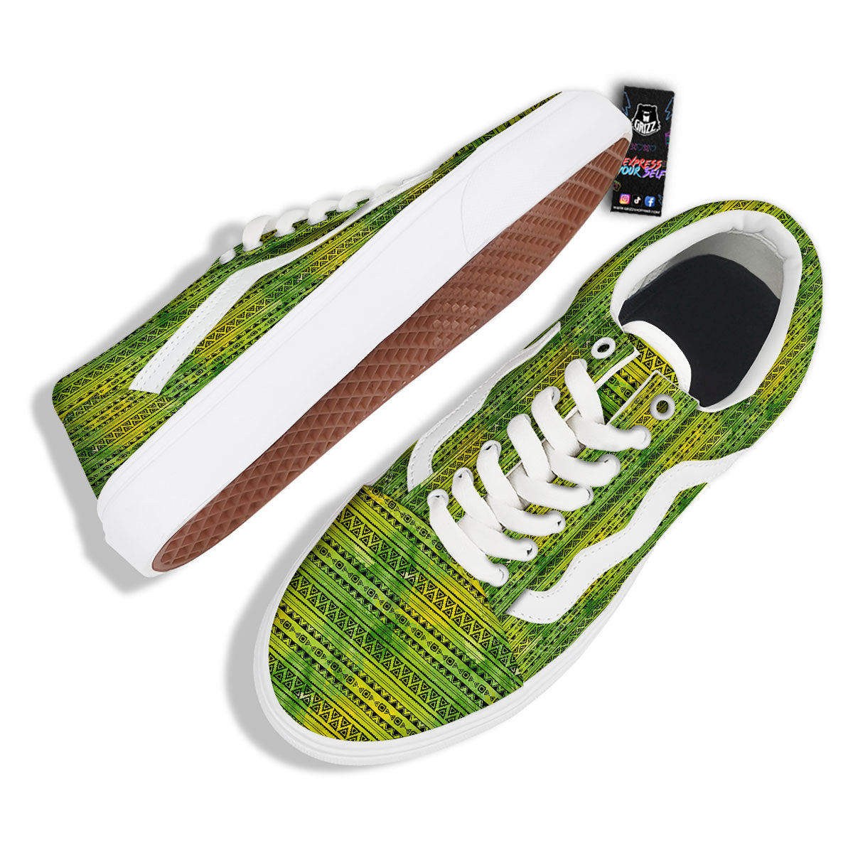 African Ethnic Green Print Skate Shoes-grizzshop