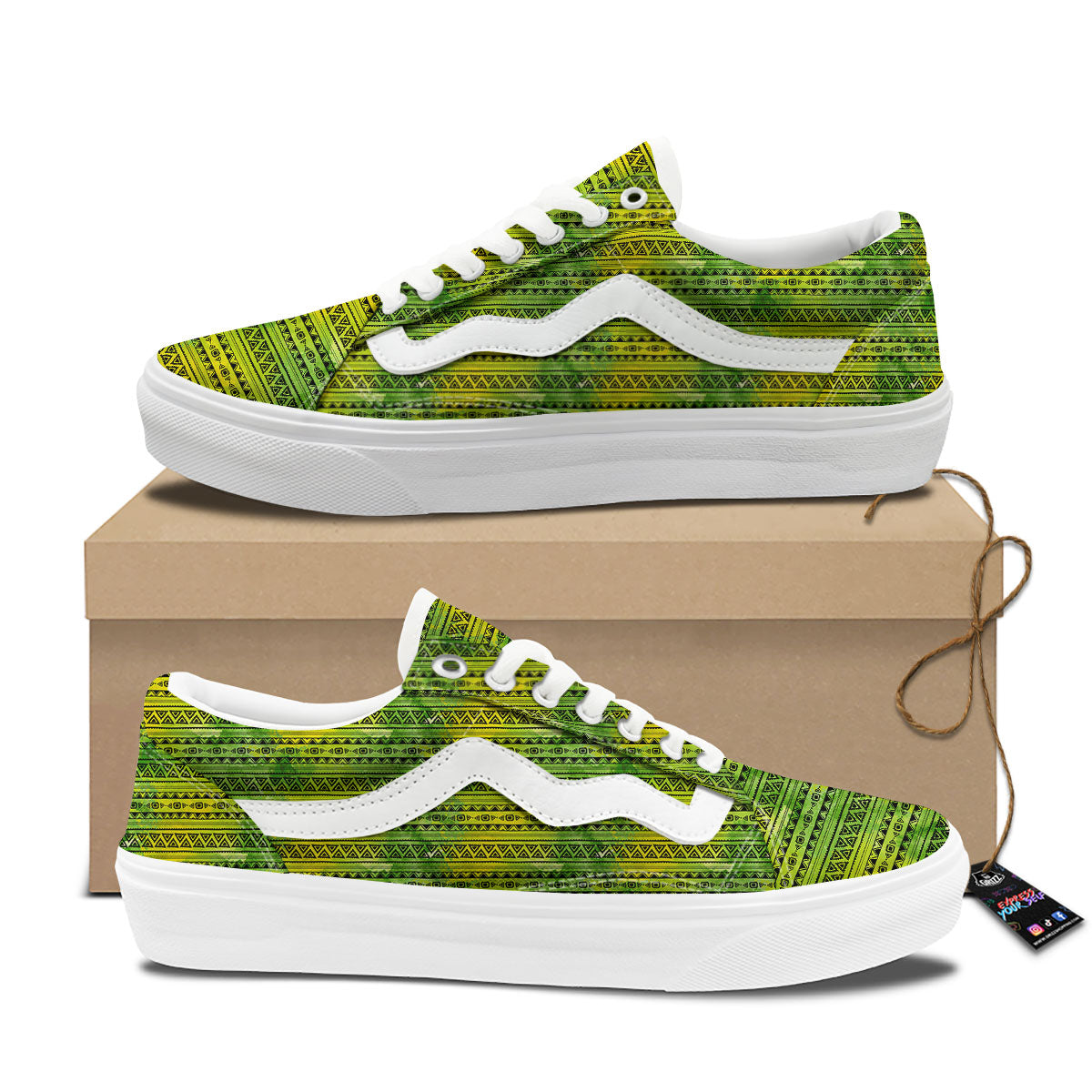 African Ethnic Green Print Skate Shoes-grizzshop