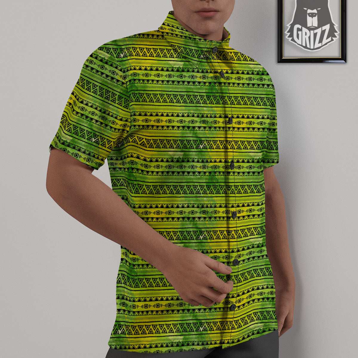 African Ethnic Green Print Untucked Shirts-grizzshop