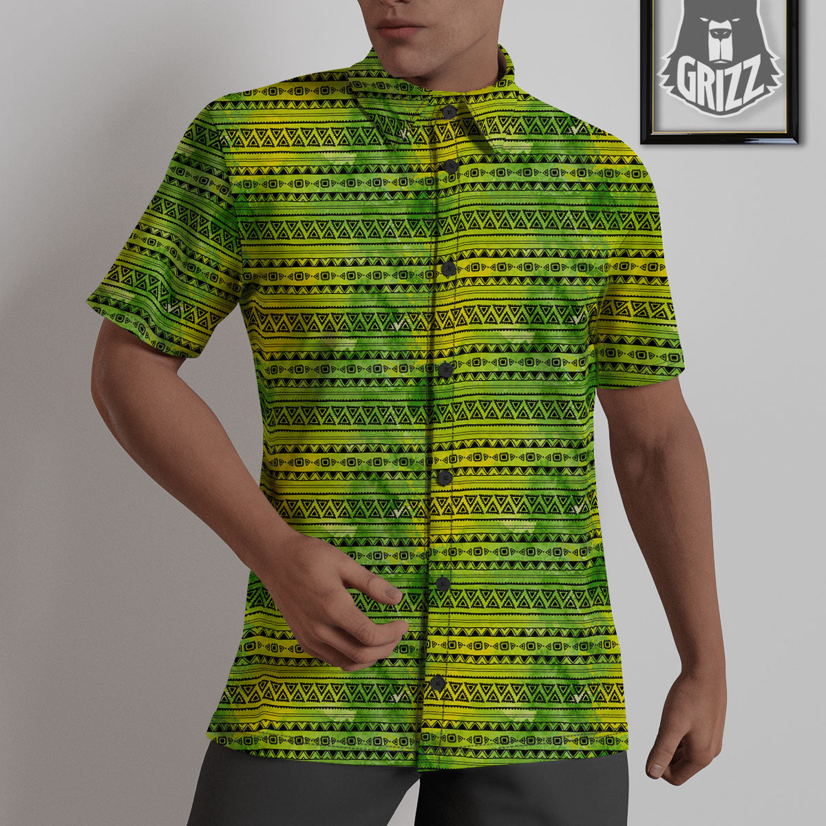 African Ethnic Green Print Untucked Shirts-grizzshop
