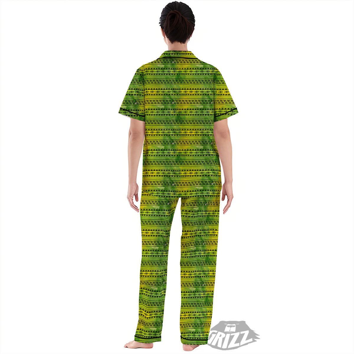African Ethnic Green Print Women's Pajamas Set-grizzshop