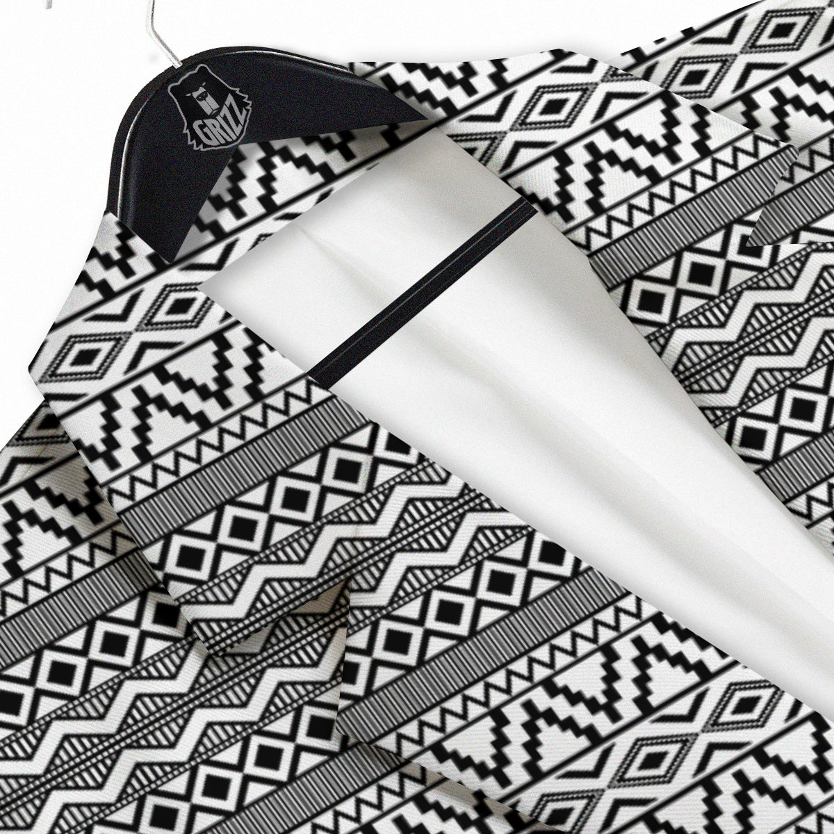 African Ethnic White And Black Print Men's Sport Coat-grizzshop