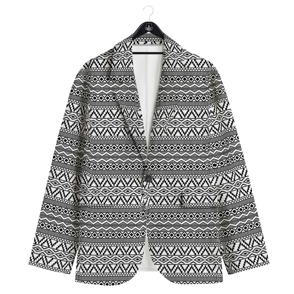 African Ethnic White And Black Print Men's Sport Coat-grizzshop