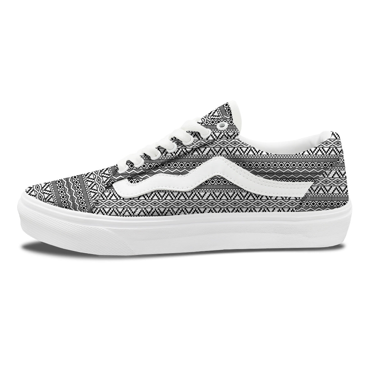 African Ethnic White And Black Print Skate Shoes-grizzshop