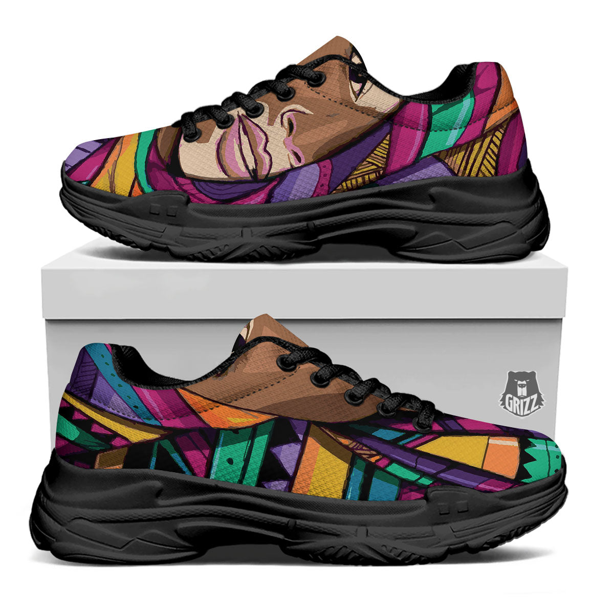 African Girl Art Print Black Chunky Shoes-grizzshop