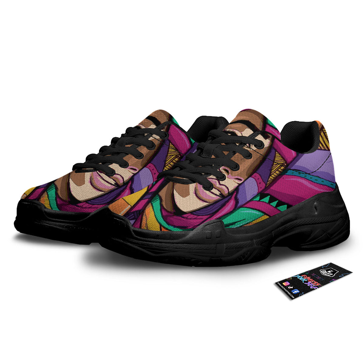 African Girl Art Print Black Chunky Shoes-grizzshop
