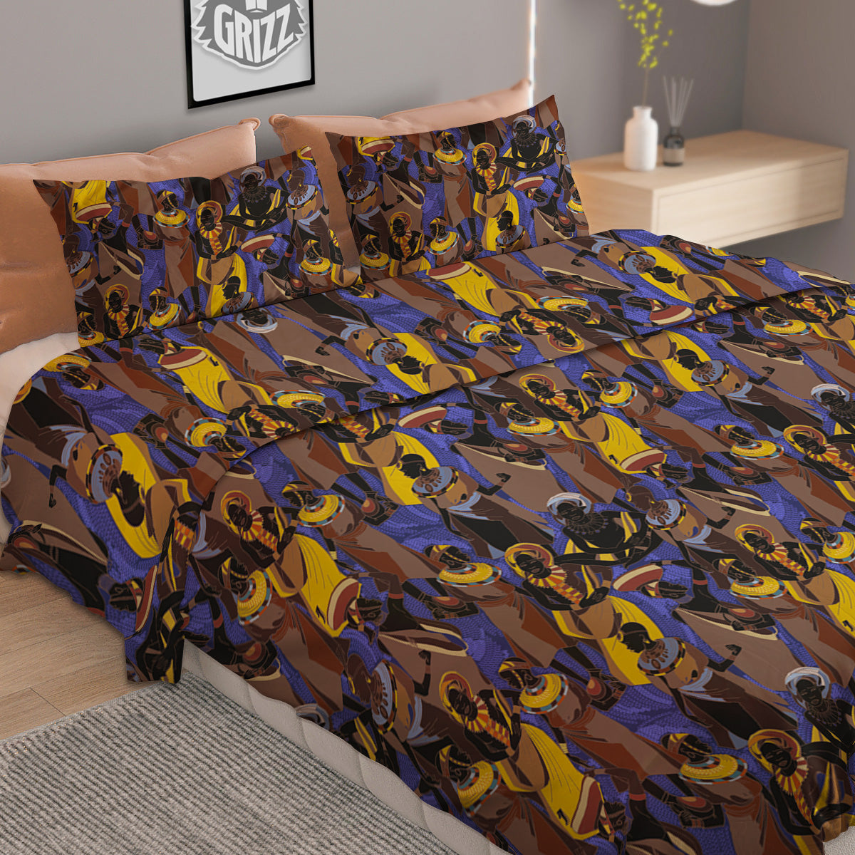 African Girl Art Print Pattern Duvet Cover Bedding Set