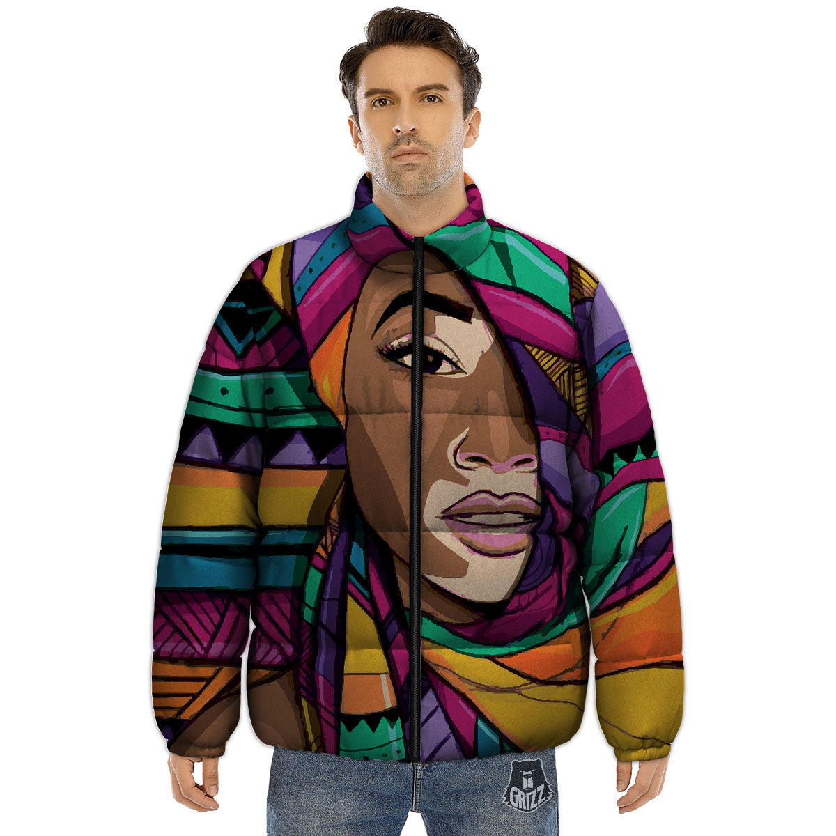 African Girl Art Print Puffer Jacket-grizzshop