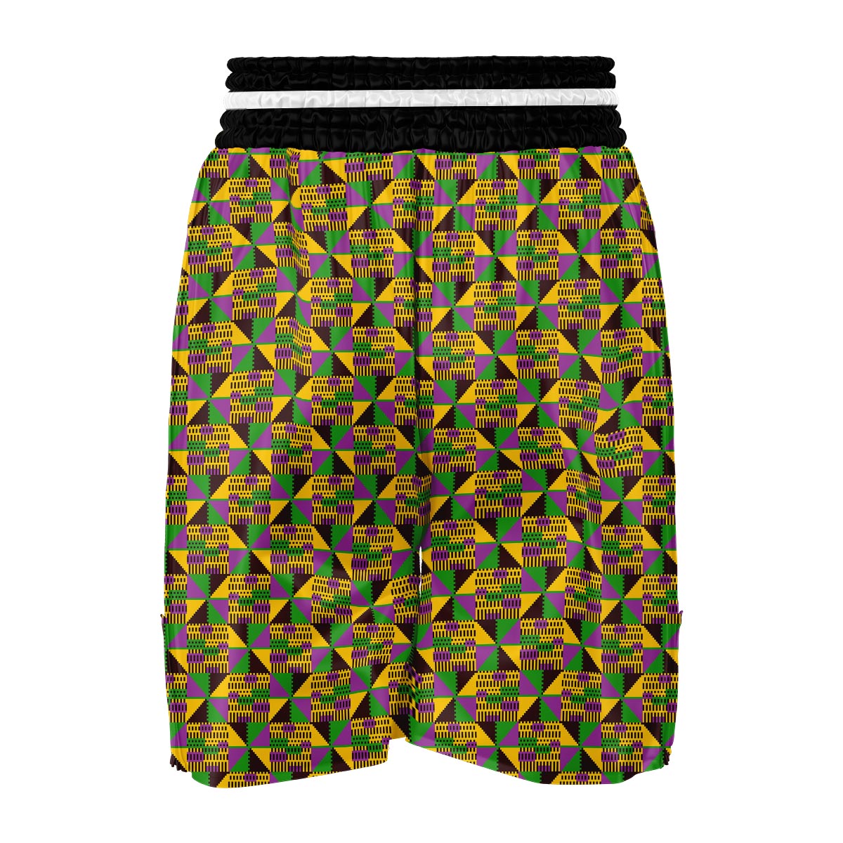 African Kente Pattern Print Green Yellow Boxing Shorts-grizzshop