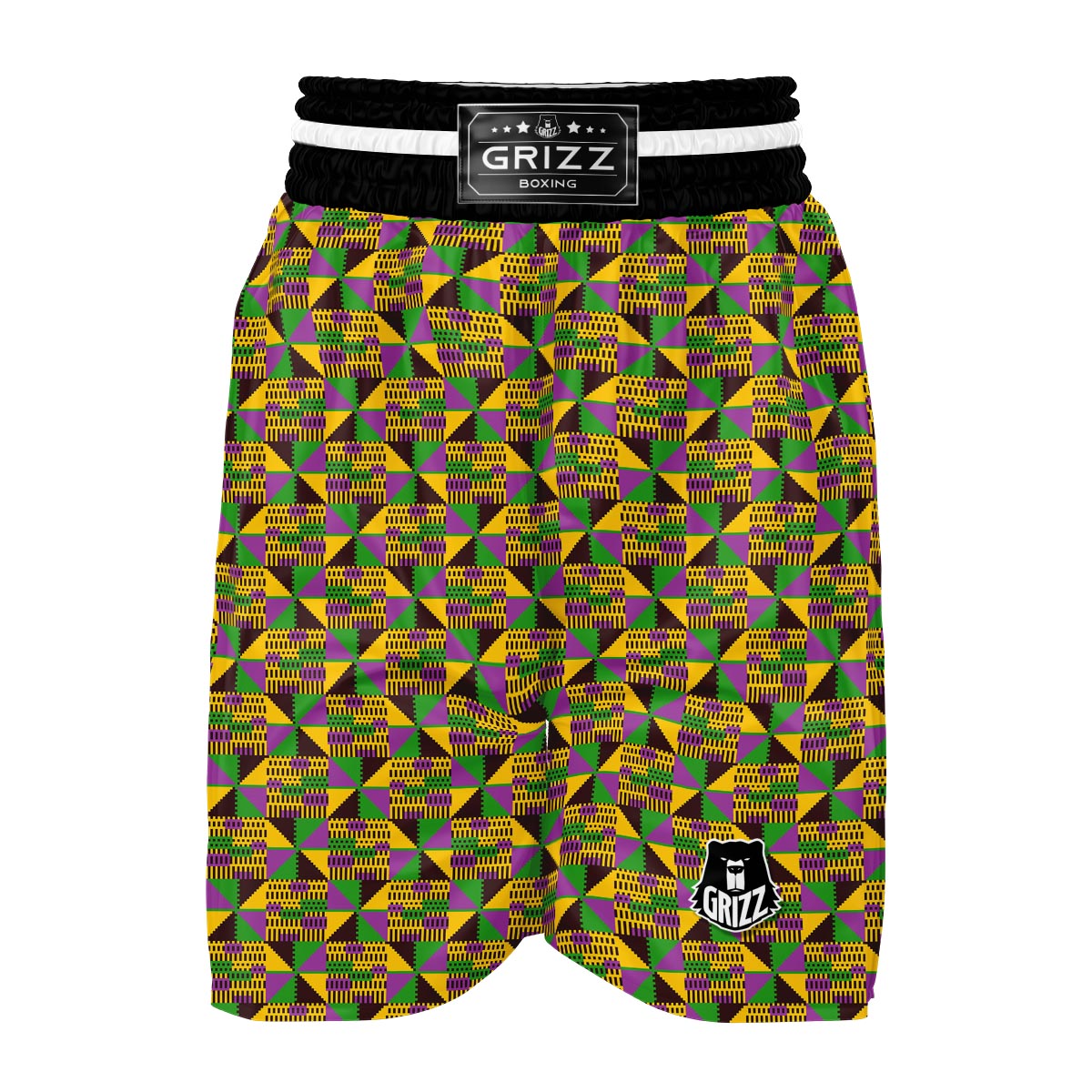 African Kente Pattern Print Green Yellow Boxing Shorts-grizzshop