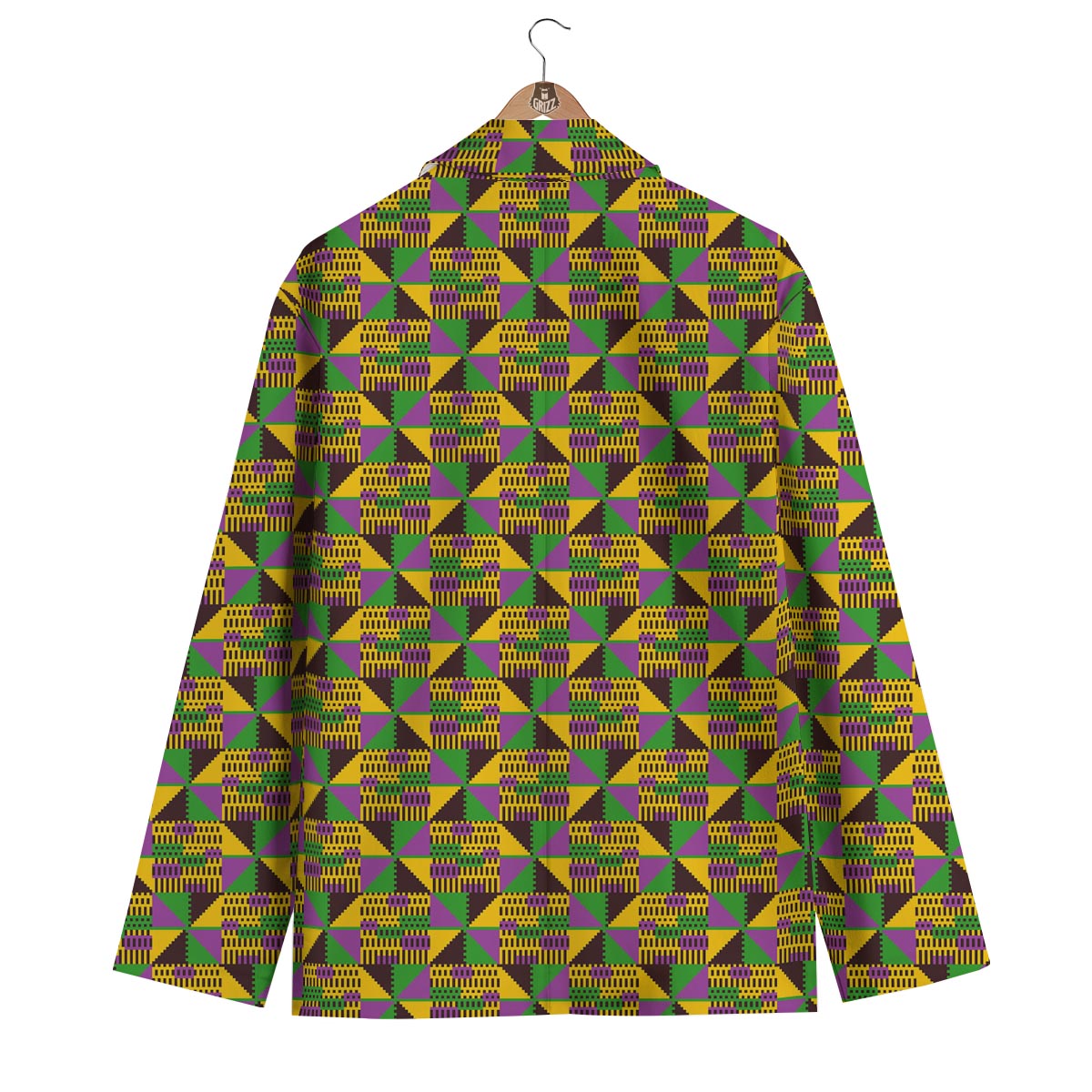 African Kente Pattern Print Green Yellow Men's Blazer-grizzshop