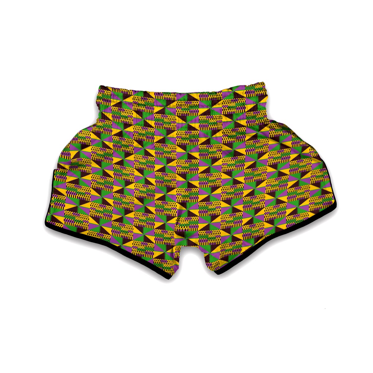 African Kente Pattern Print Green Yellow Muay Thai Boxing Shorts-grizzshop