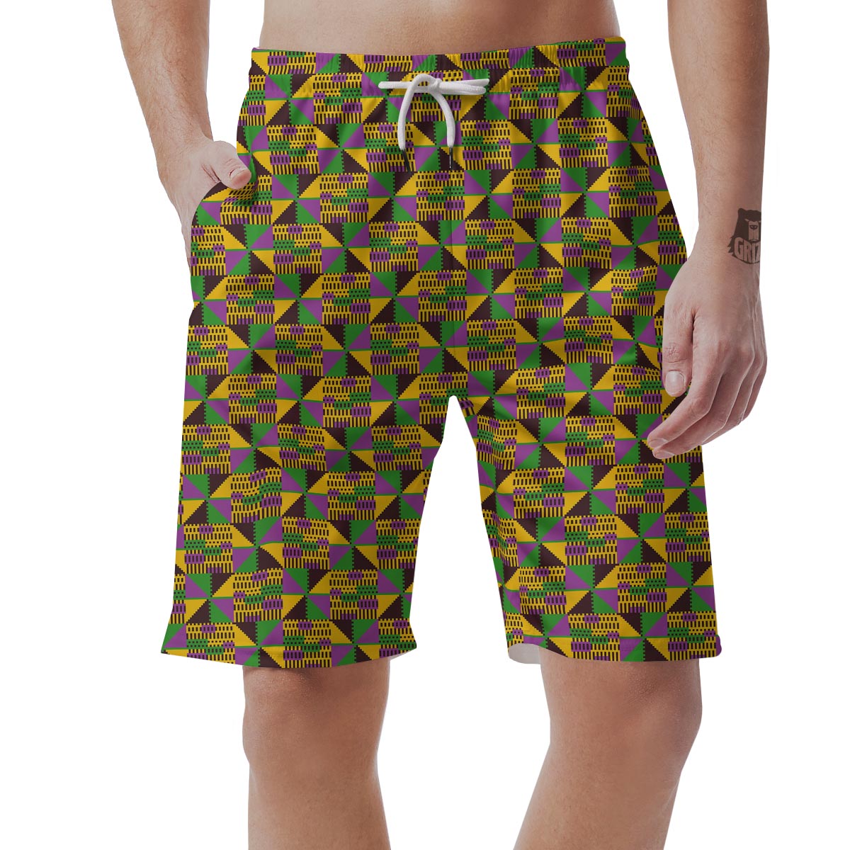 African Kente Pattern Print Men's Shorts-grizzshop
