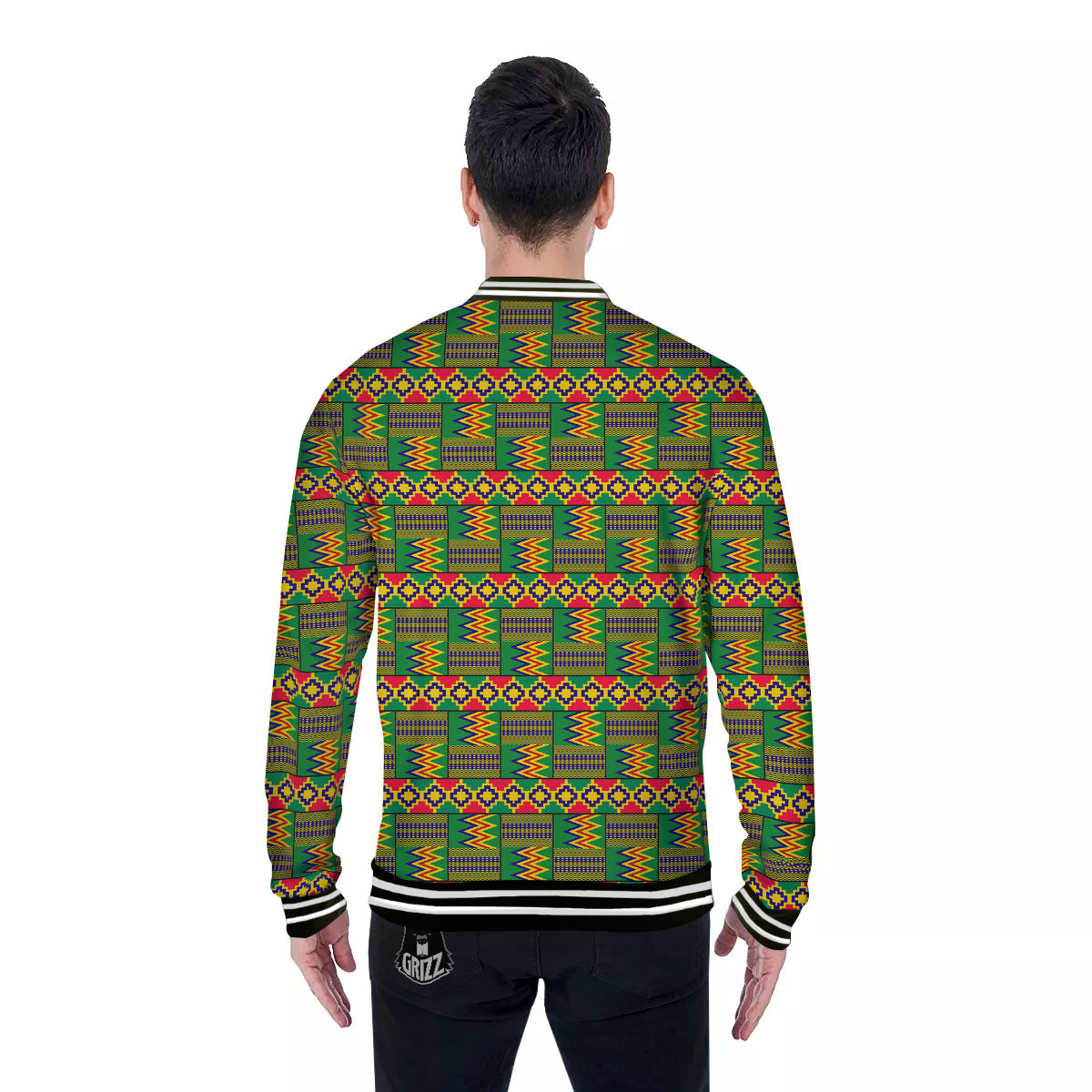 African Kente Print Pattern Baseball Jacket-grizzshop
